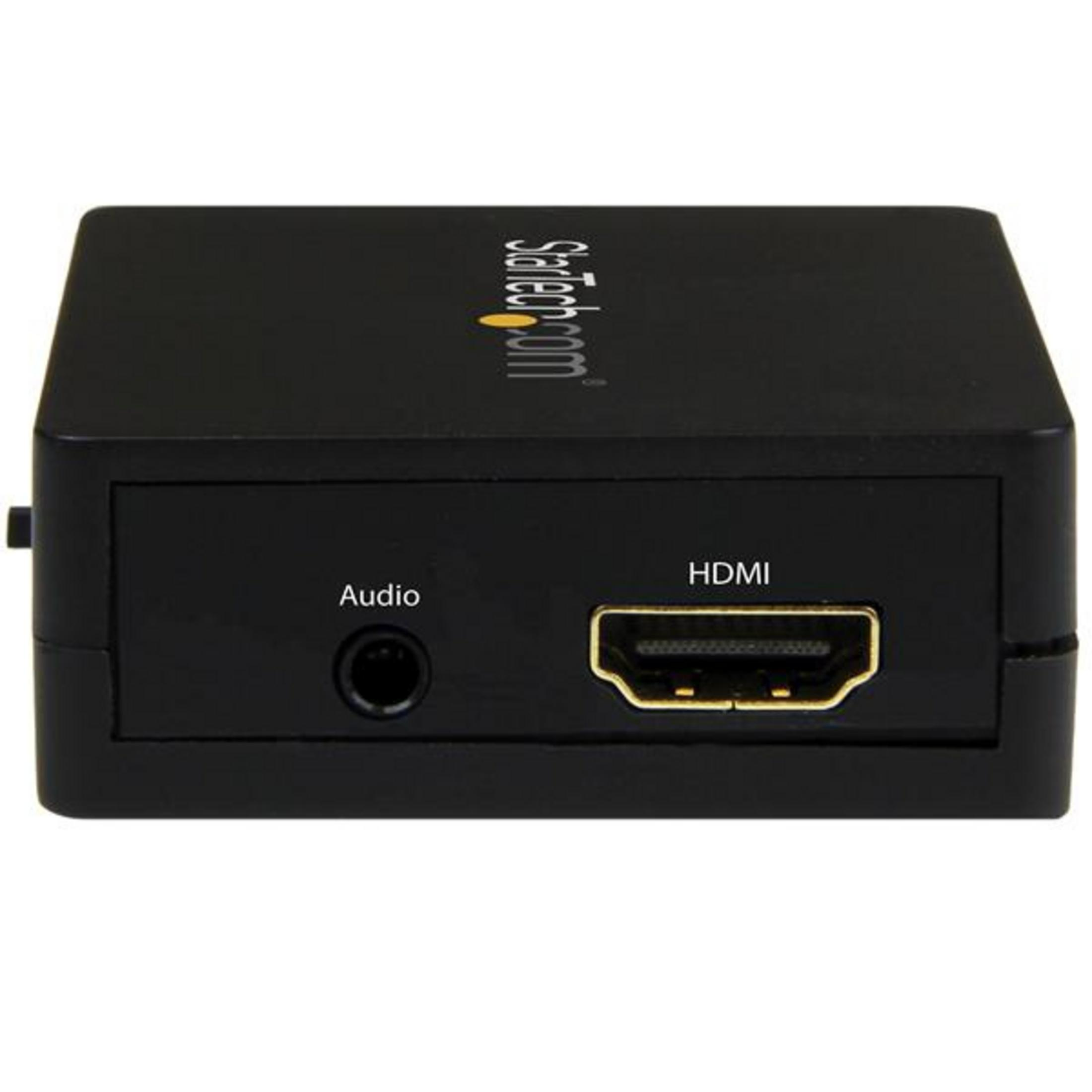 Adaptador HDMI negro con puerto de audio y logo StarTech.