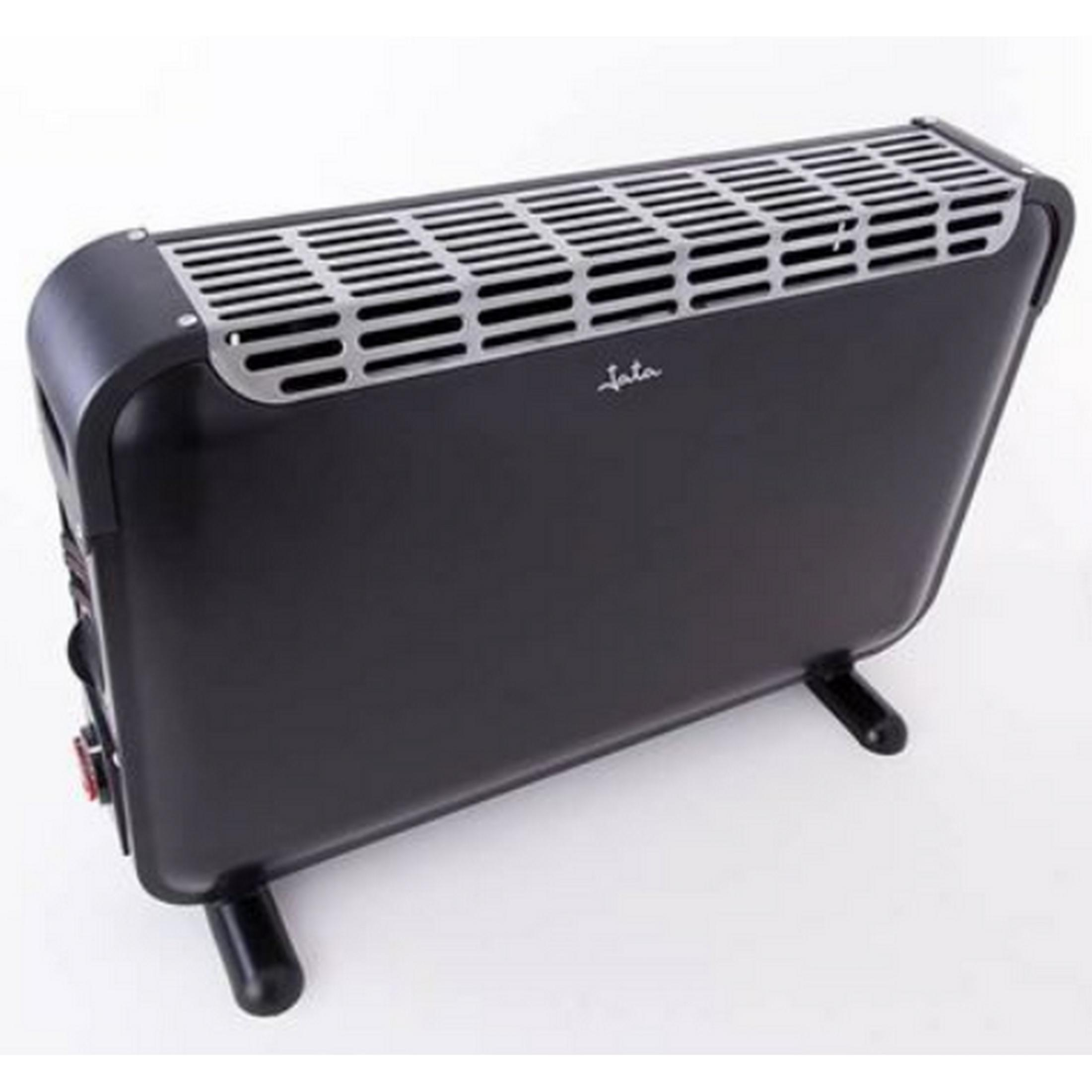Ein schwarzer Radiator mit Lüftungsschlitzen und zwei Ständern.