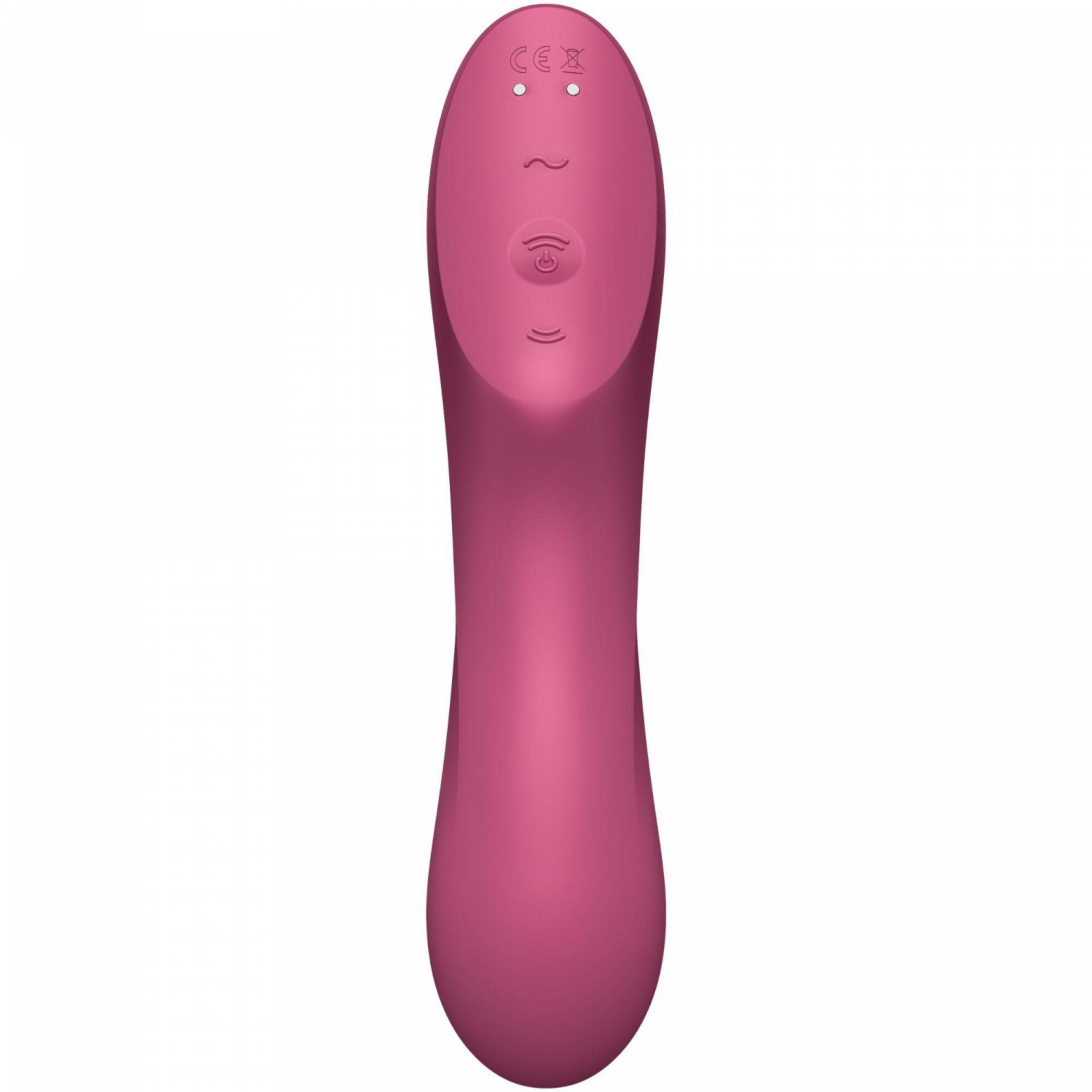 Un vibrador rosa con símbolos CE y de onda.