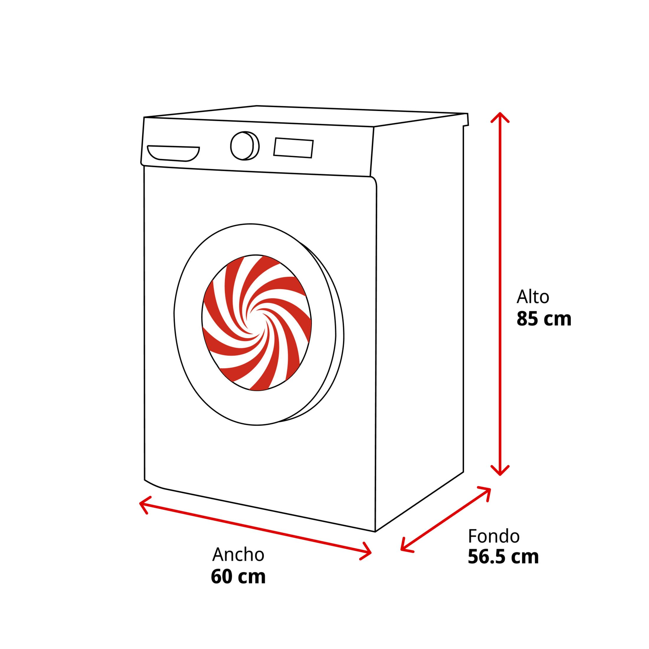 Lavatrice con dimensioni: altezza 85 cm, larghezza 60 cm, profondità 56,5 cm.