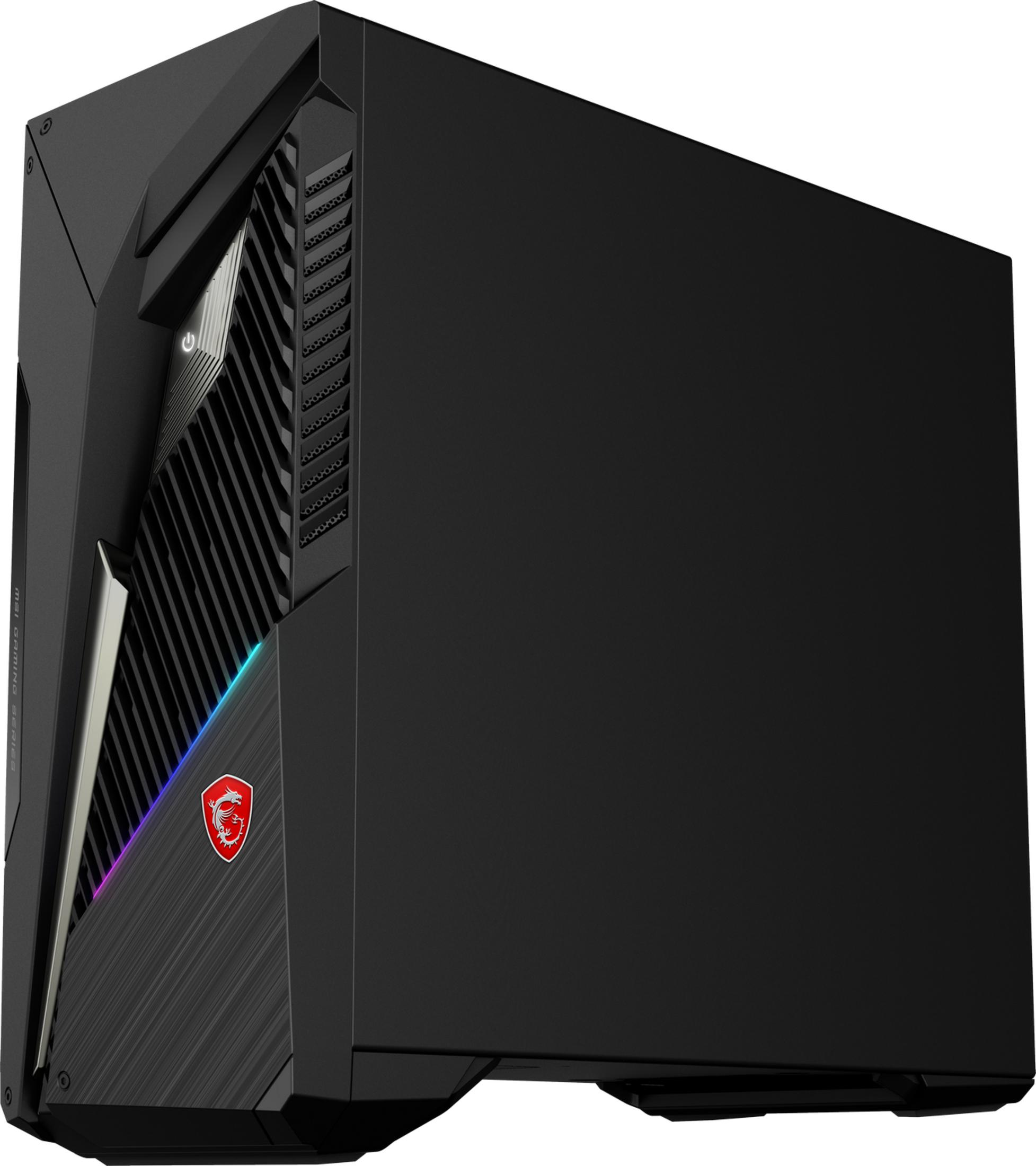 PC gaming negro con detalles plateados y logo MSI iluminado.