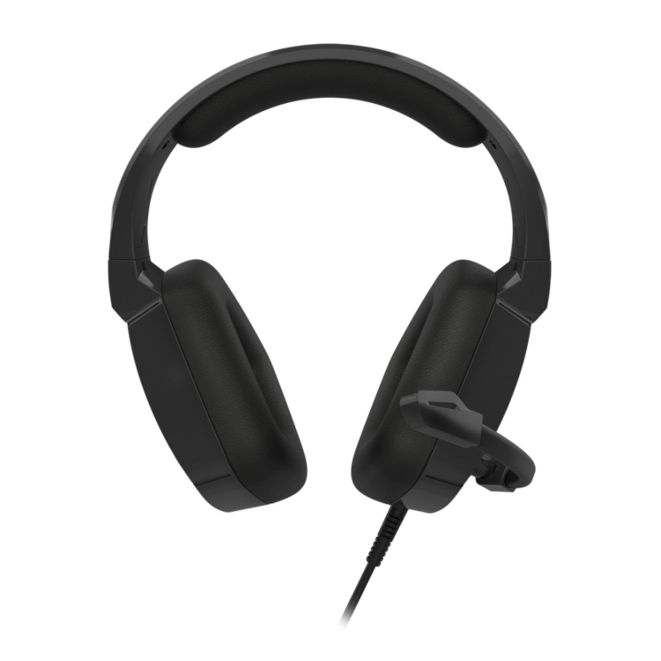 Zwarte over-ear koptelefoon met microfoon, geïsoleerd op wit.