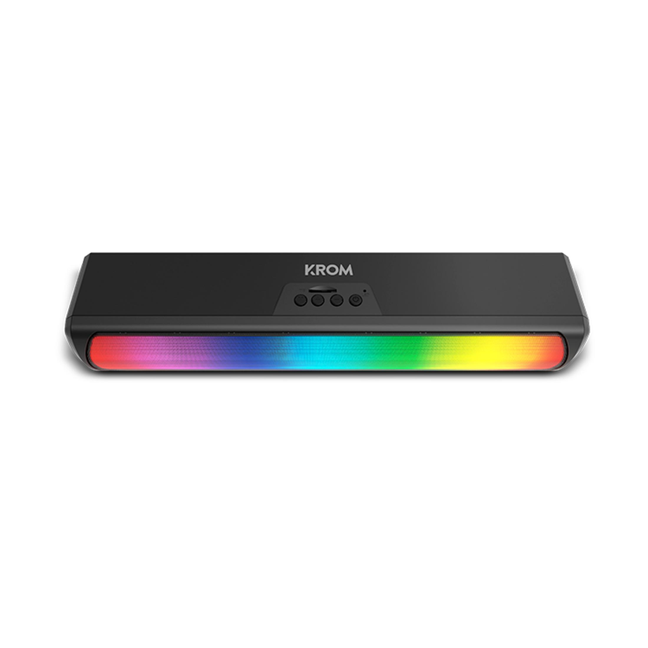 Altoparlante KROM nero con illuminazione RGB colorata.