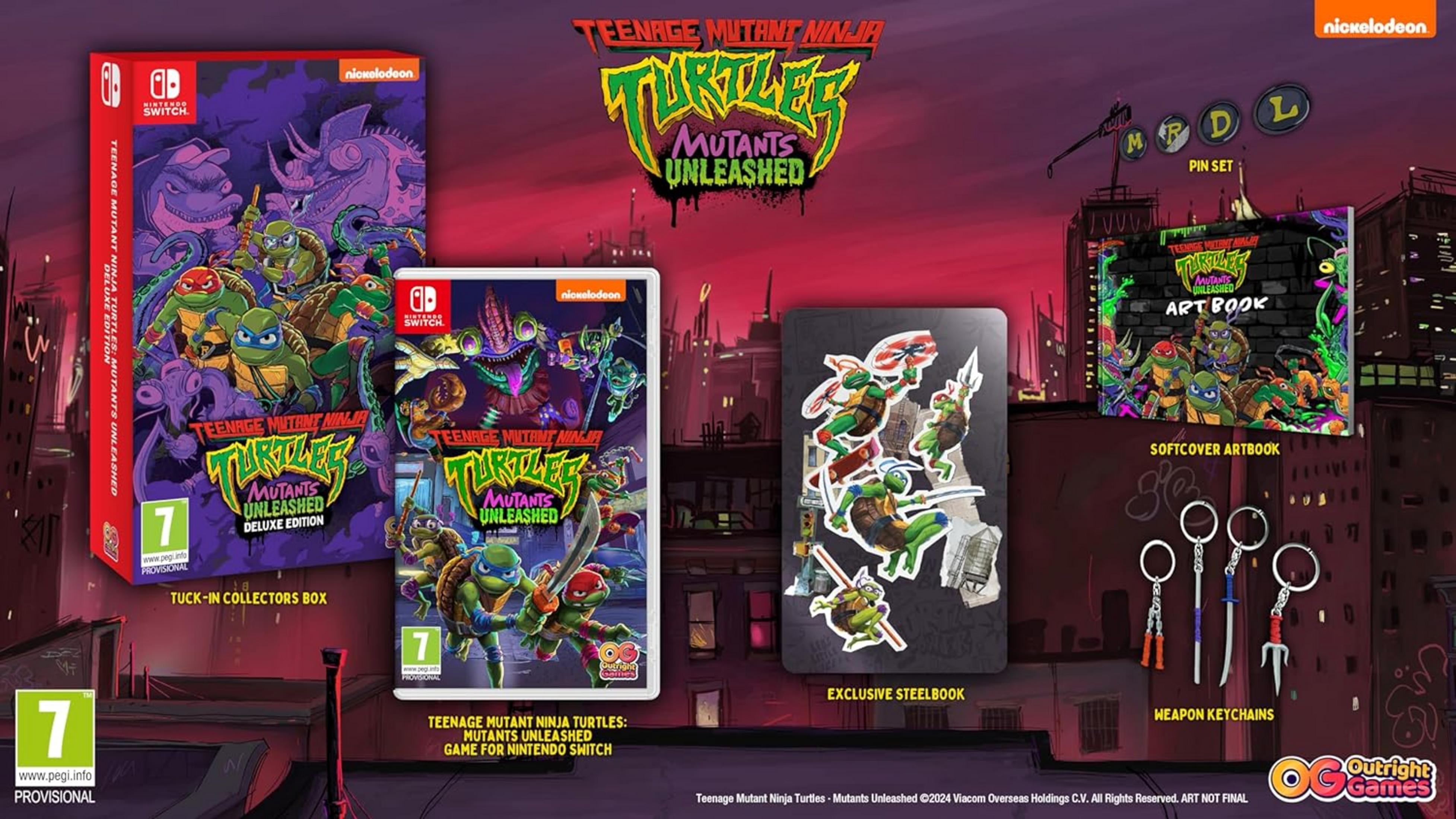 Gioco TMNT Mutants Unleashed Switch, artbook, steelbook e portachiavi.