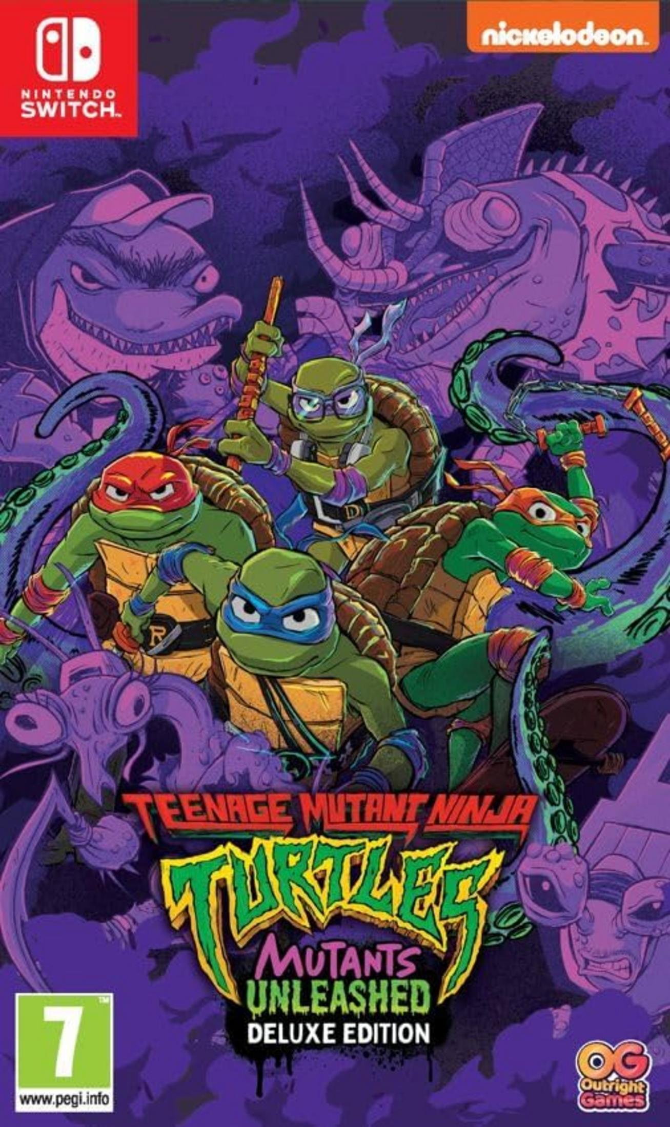 Teenage Mutant Ninja Turtles su Nintendo Switch, con quattro tartarughe e nemici.