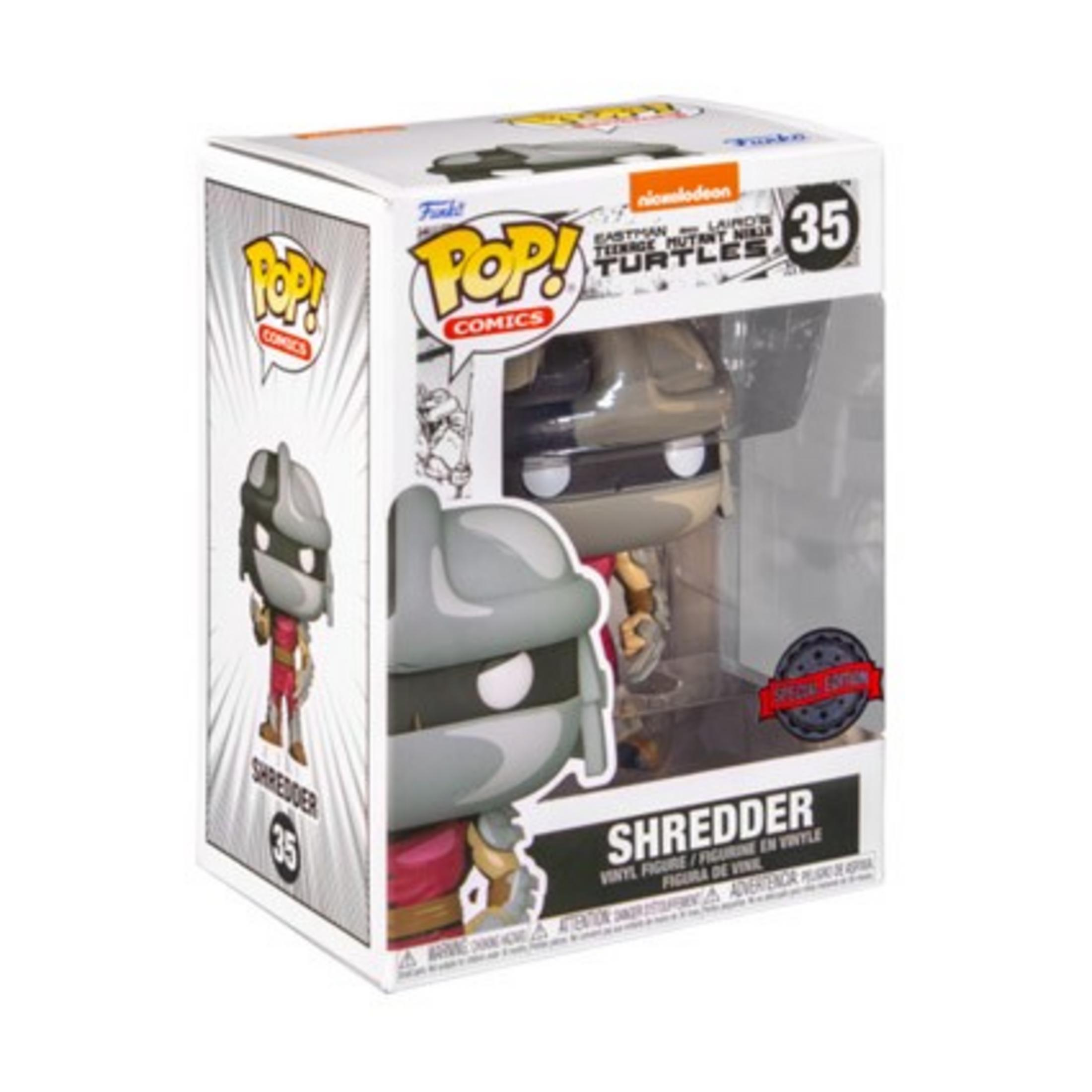 Figura Funko Pop! de Shredder en vinilo en caja, inspirada en las Tortugas Ninja.