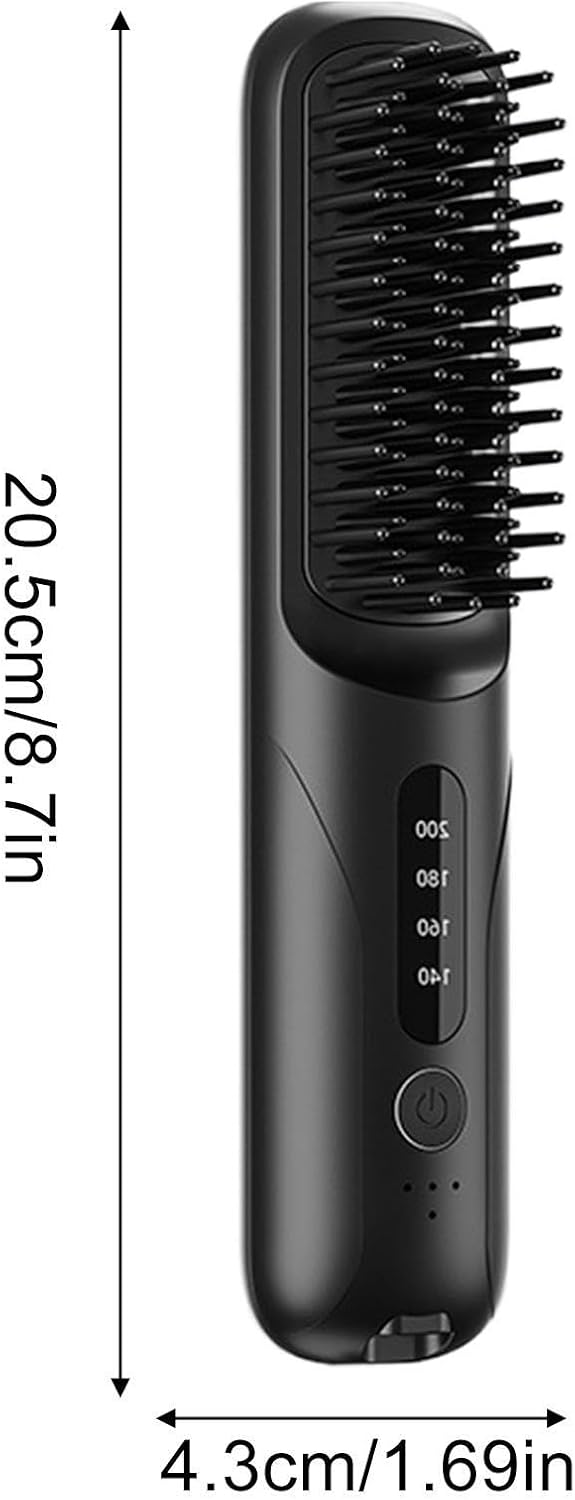 Schwarste elektrische Haarglättungsbürste mit Borsten und Temperaturanzeige.