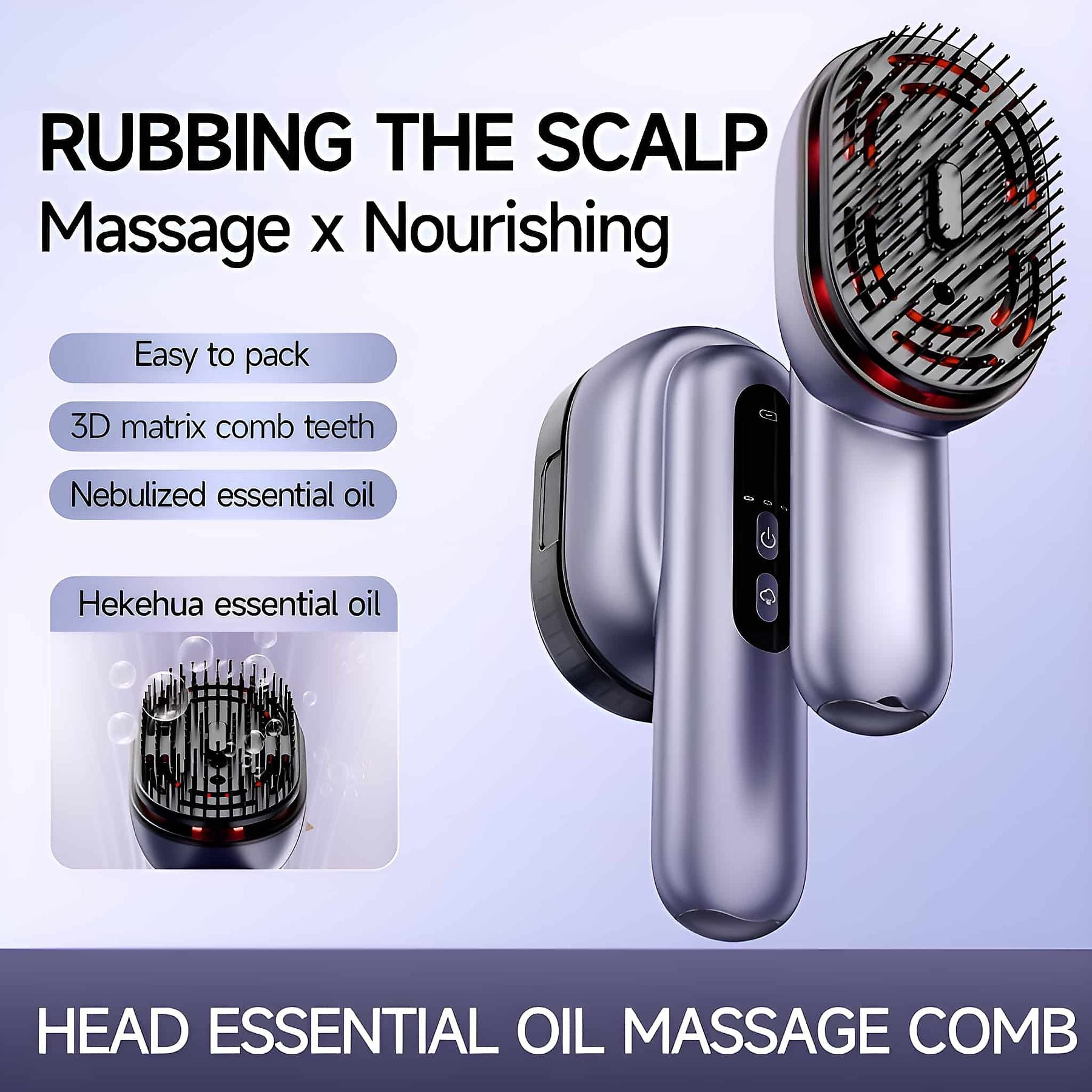 Ein lila Massagekamm mit Borsten und Lichtern. "Kopf-Essenzöl-Massagekamm"