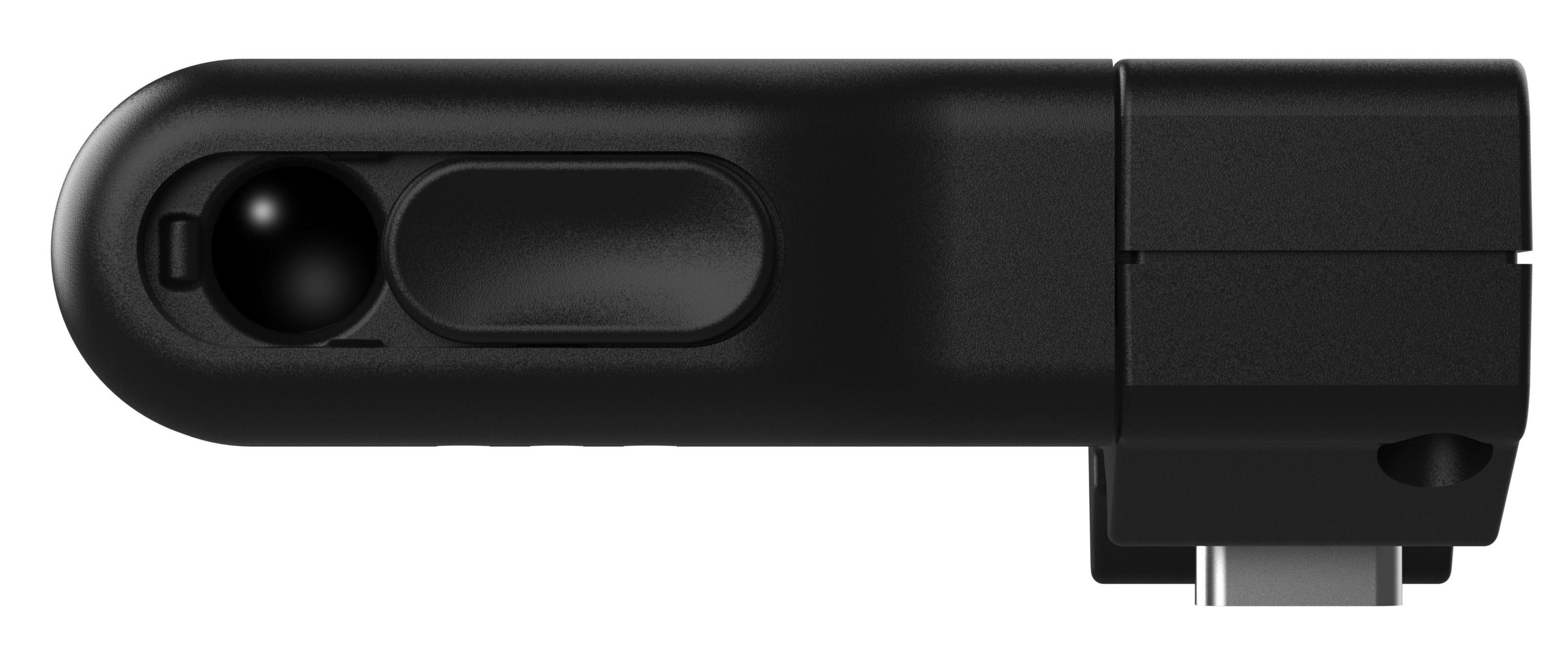 Adattatore nero con due pulsanti rotondi e un connettore USB-C.