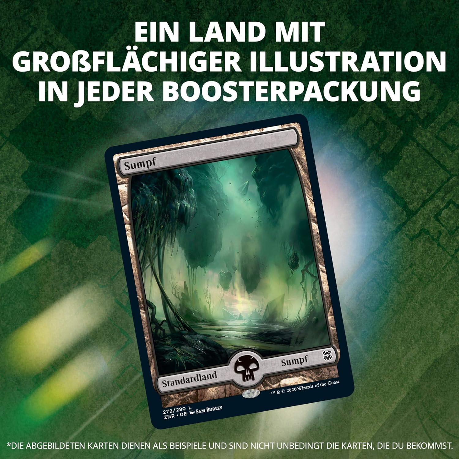 Eine "Magic: The Gathering" Karte mit einem Sumpf-Land im düsteren, nebligen Stil.