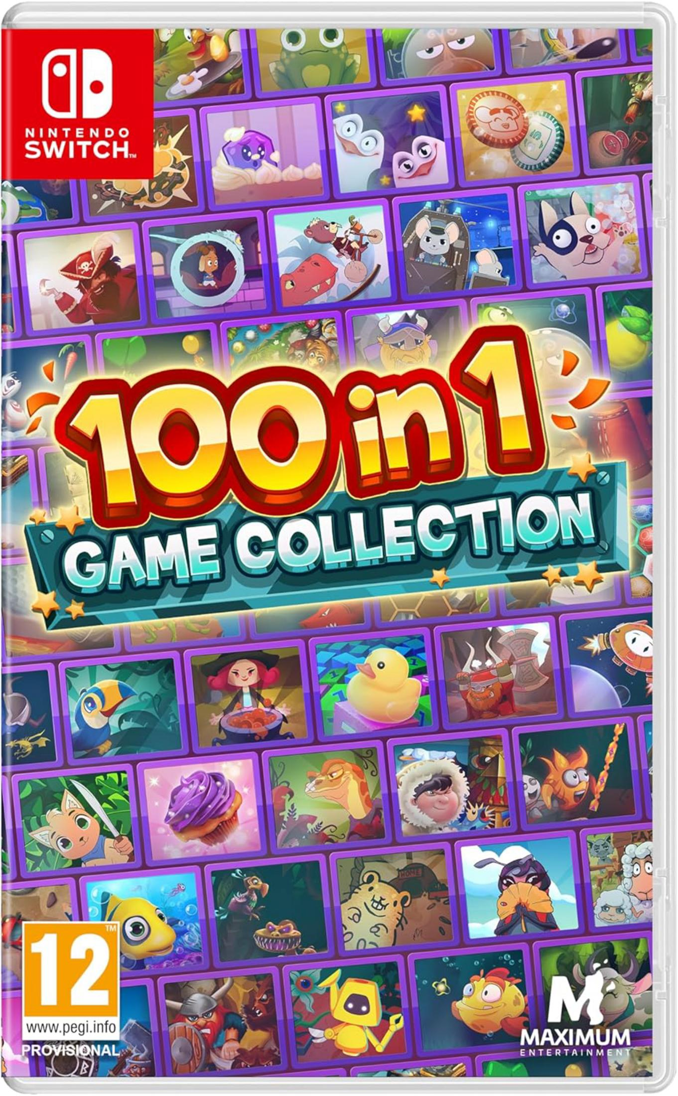 Gioco Nintendo Switch '100 in 1 Game Collection' con molti personaggi dei cartoni animati.