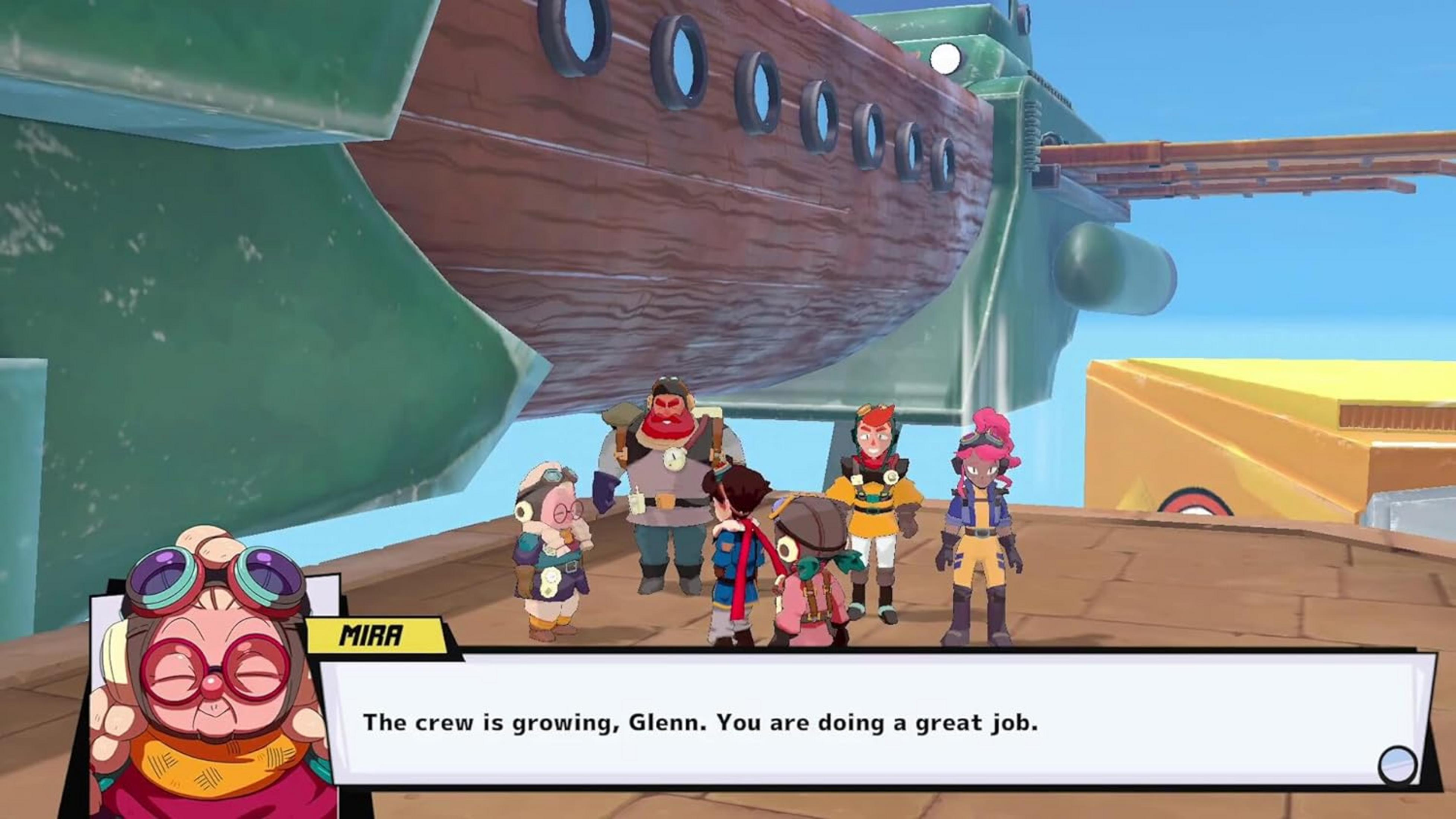 Un gruppo di personaggi dei cartoni animati si trova sul ponte di una grande nave di legno.