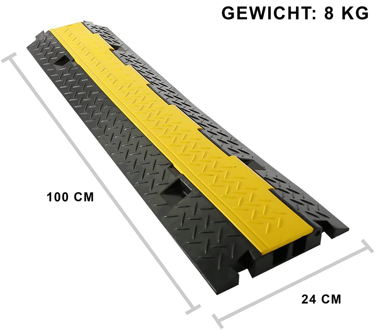 Schwarze Kabelbrücke mit gelber Lauffläche, 100 cm lang, 24 cm breit, 8 kg.