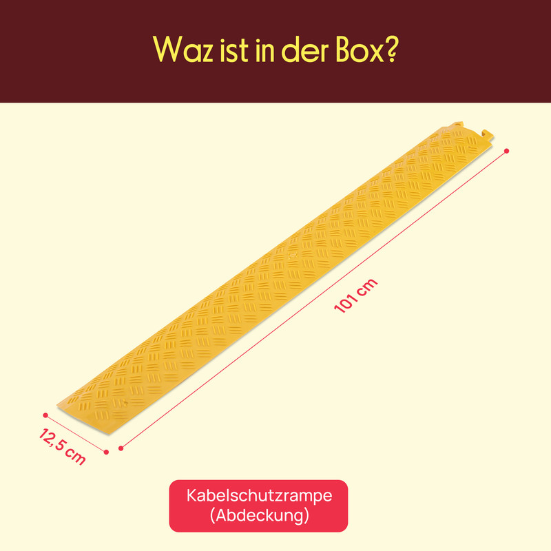 Gelbe Kabelrampe mit Rautenmuster, 101 cm lang und 12,5 cm breit.