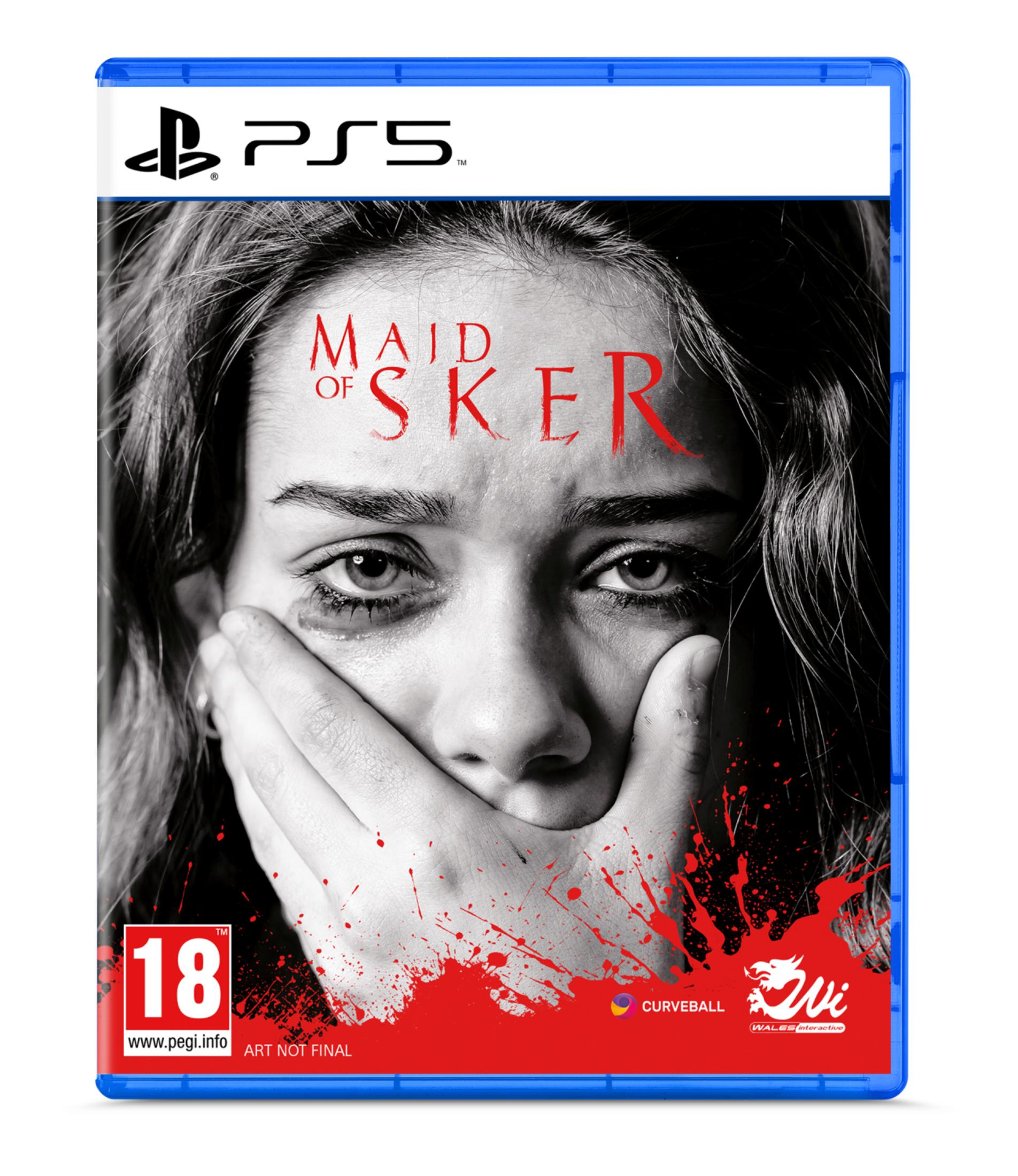 Copertina gioco PS5: Donna con mano sulla bocca, schizzi di sangue rosso, età 18.