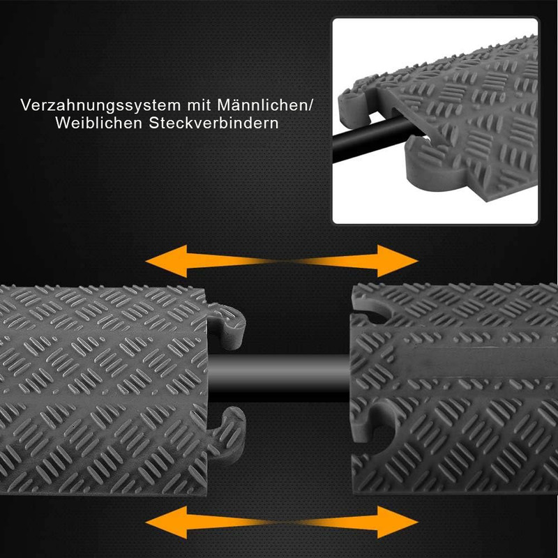 Graue Kabelbrücke mit Rautenmuster und Steckverbindern.