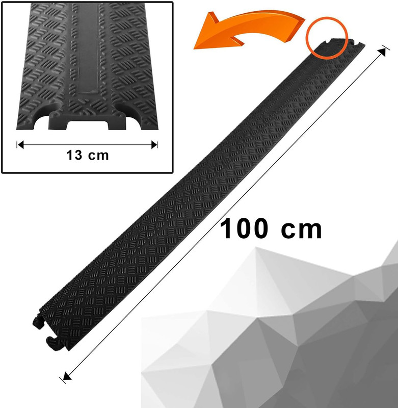 Schwarzer Kabelschutz, 100 cm lang, 13 cm breit, mit Rautenmuster.