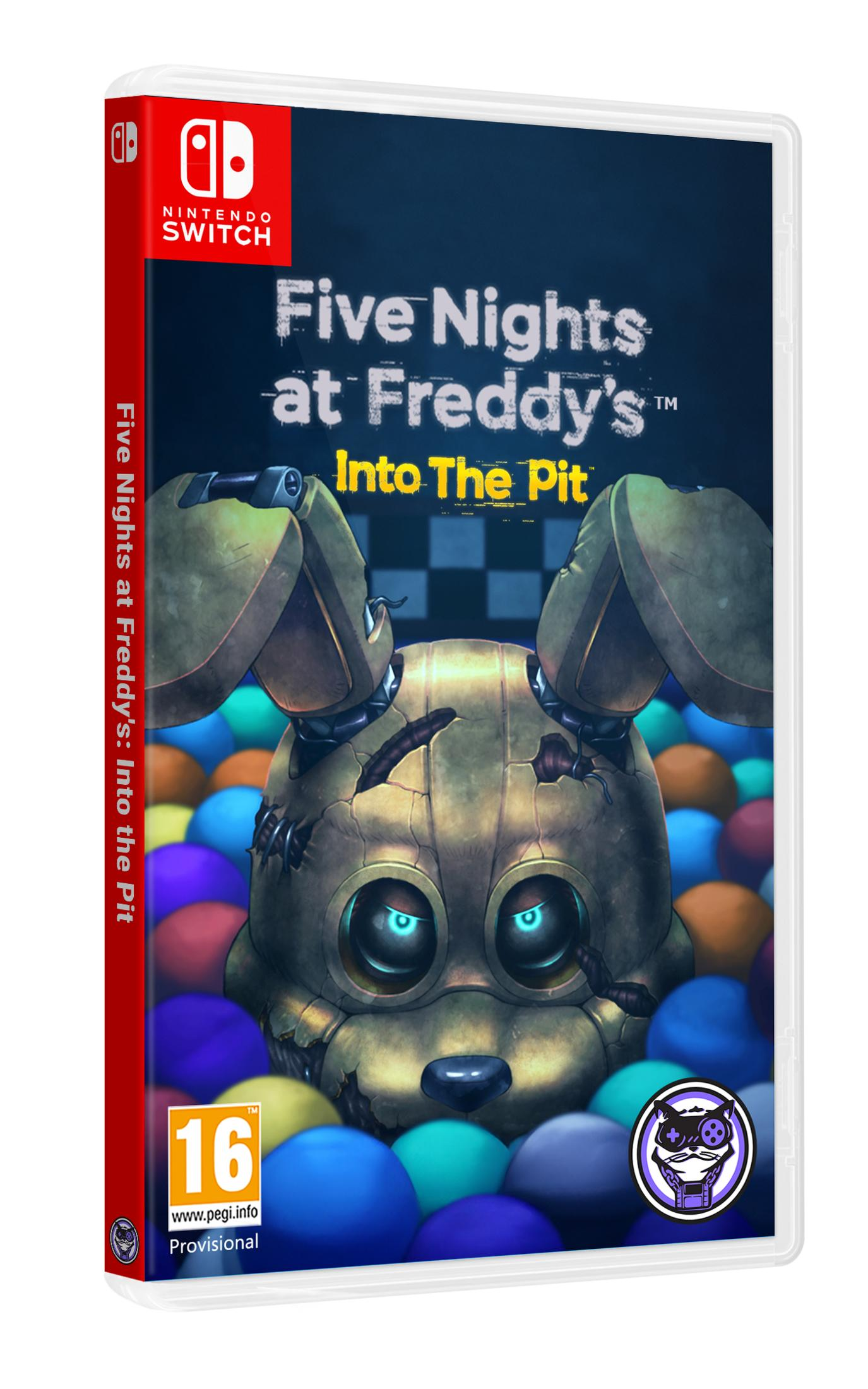 Portada del juego Nintendo Switch: 'Five Nights at Freddy's: Into The Pit' con un espeluznante animatrónico de conejo.