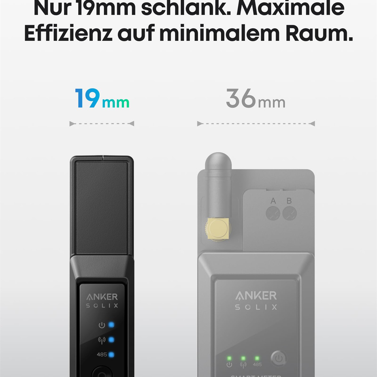 Zwei Anker Solix Geräte im Vergleich: 19mm und 36mm. Beide schlank und effizient.