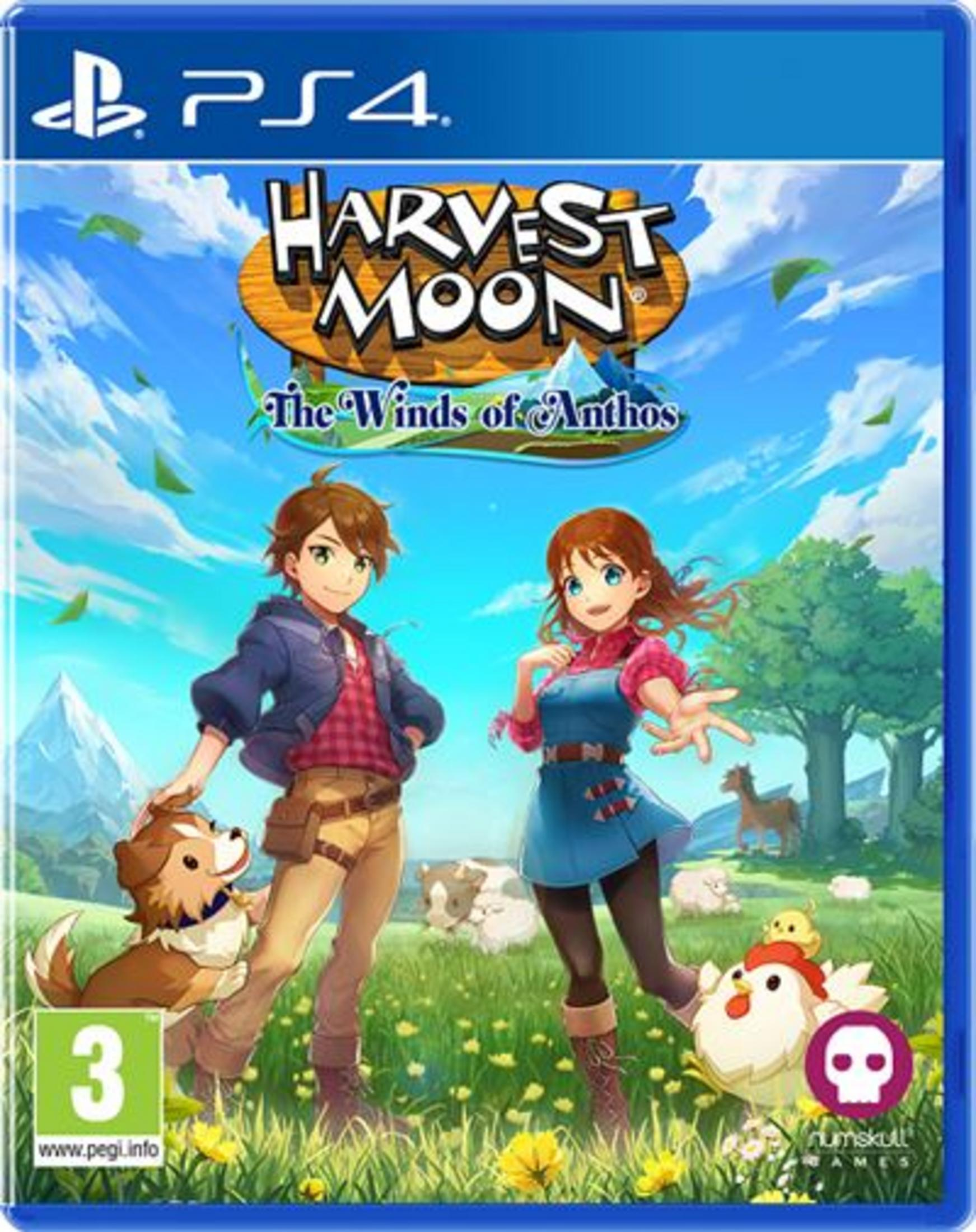Copertina gioco PS4: Due giovani con cane, pollo e animali da fattoria in un prato.