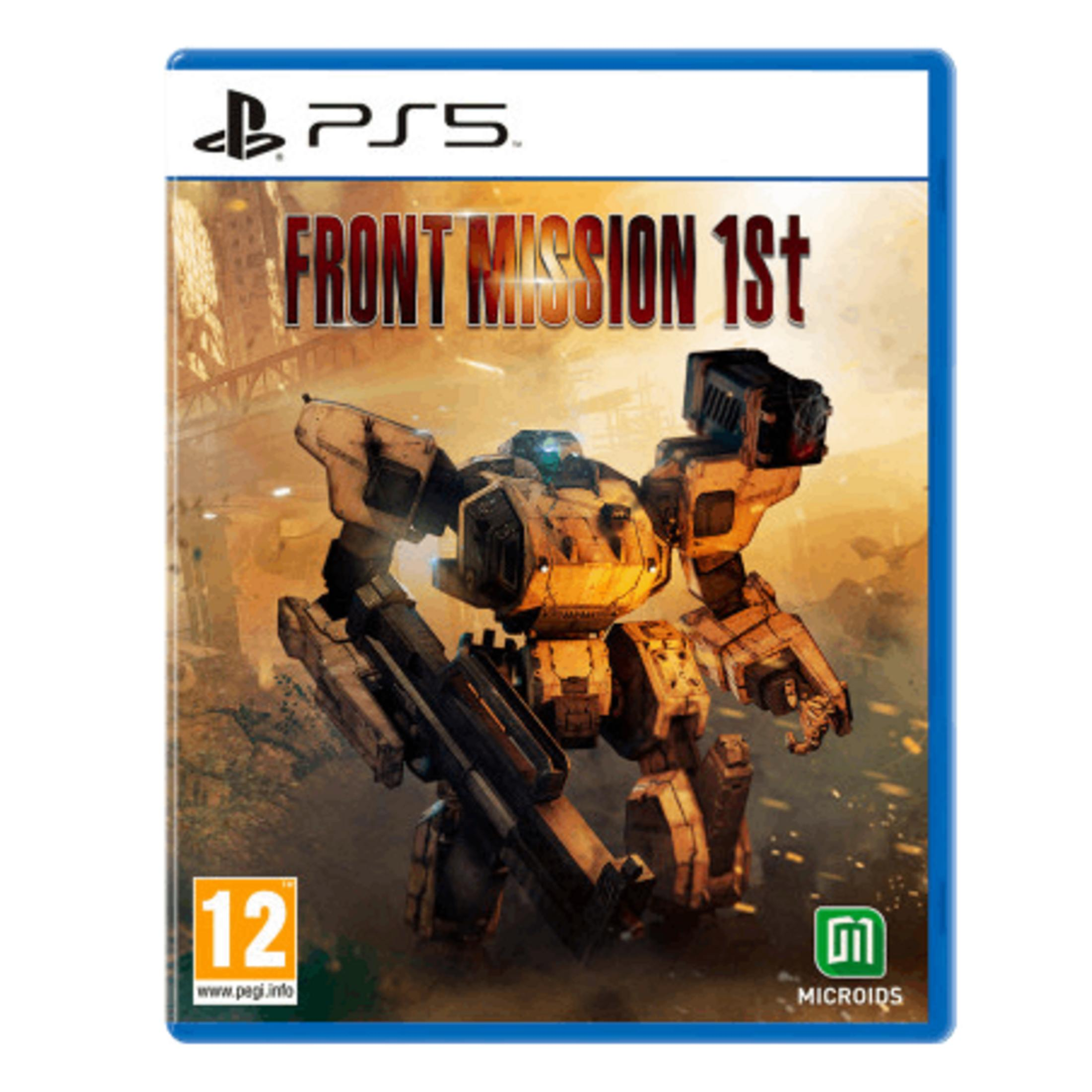Copertina gioco PS5: Un grande mech color cachi pronto alla battaglia in una città polverosa e devastata.