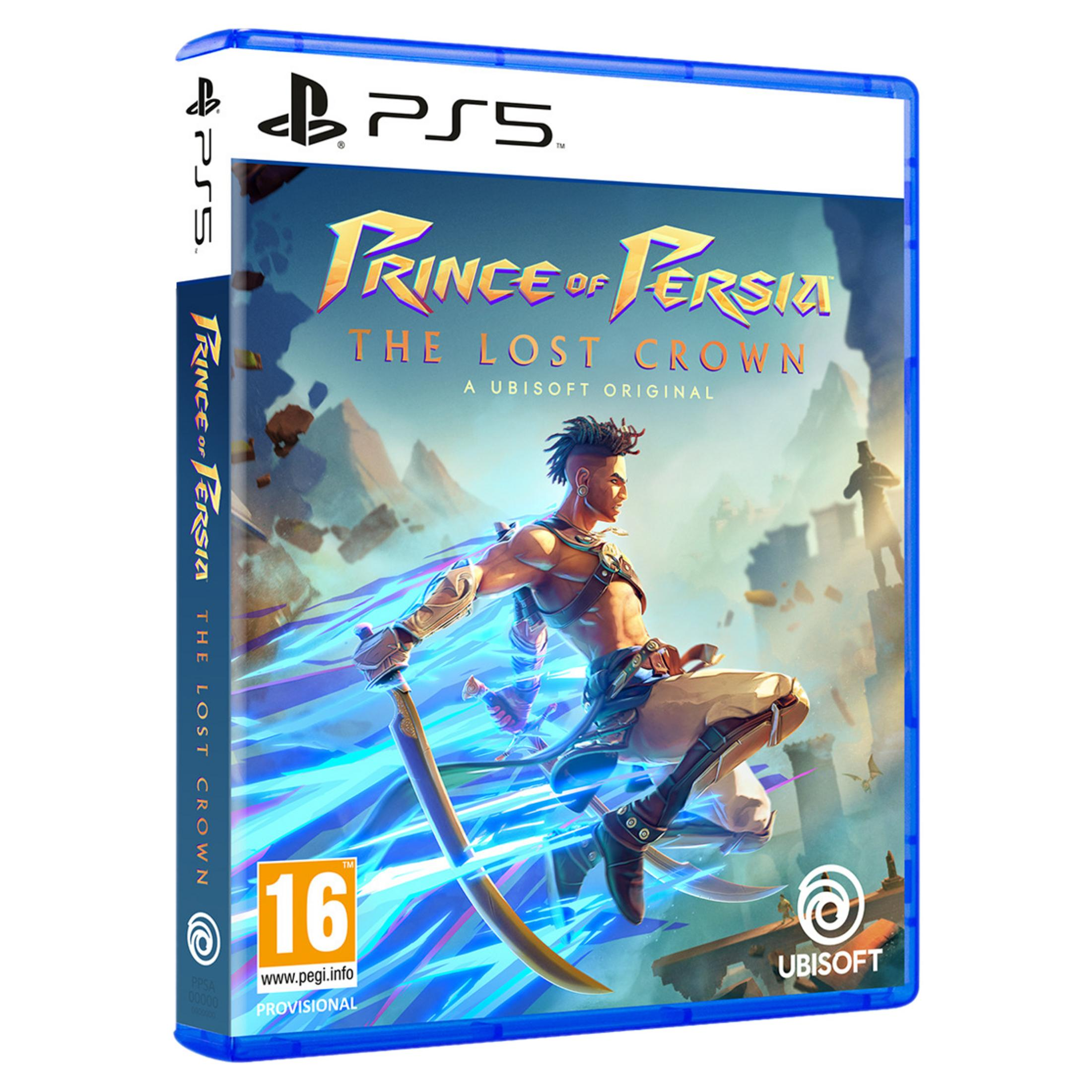 Portada juego PS5: Príncipe de Persia con guerrero ante fondo azul, PEGI 16.