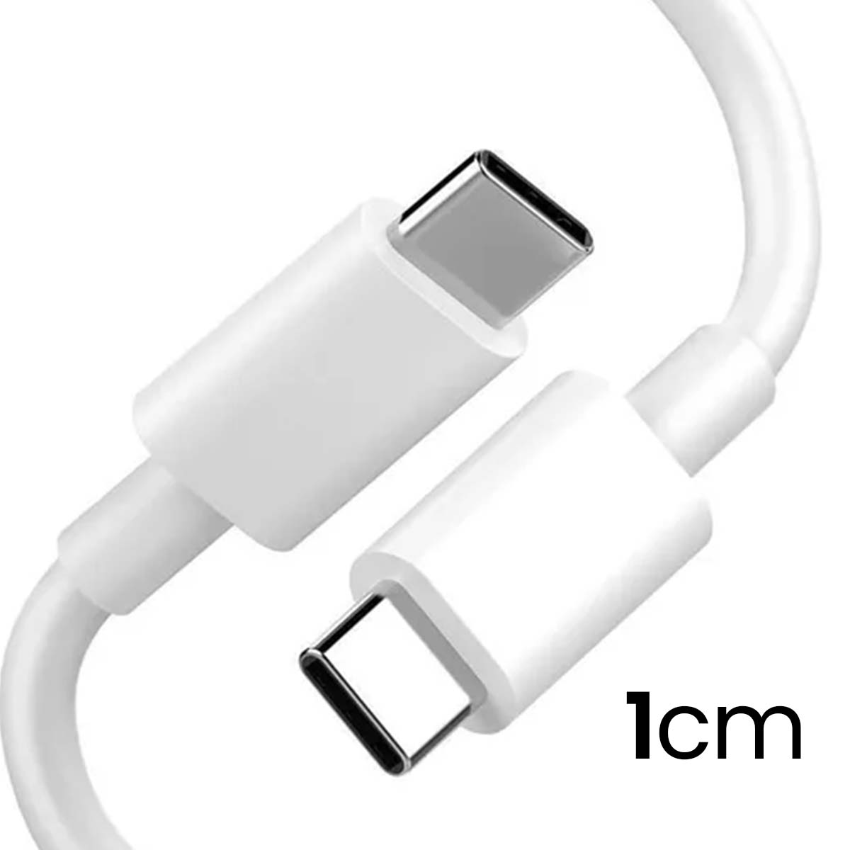 Nahaufnahme eines weißen USB-C-Kabels mit zwei Anschlüssen, einer daneben mit 