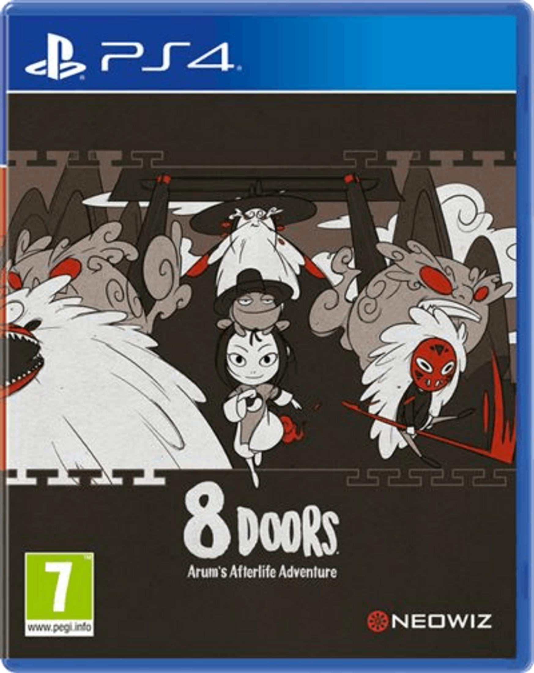 Copertina gioco PS4 con personaggi dei cartoni animati e il titolo "8 Doors".
