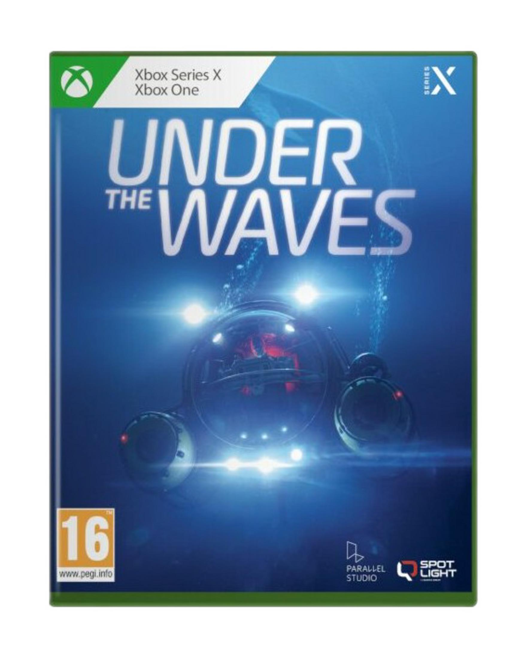 Un sommergibile con luci sott'acqua, titolo "Under the Waves".