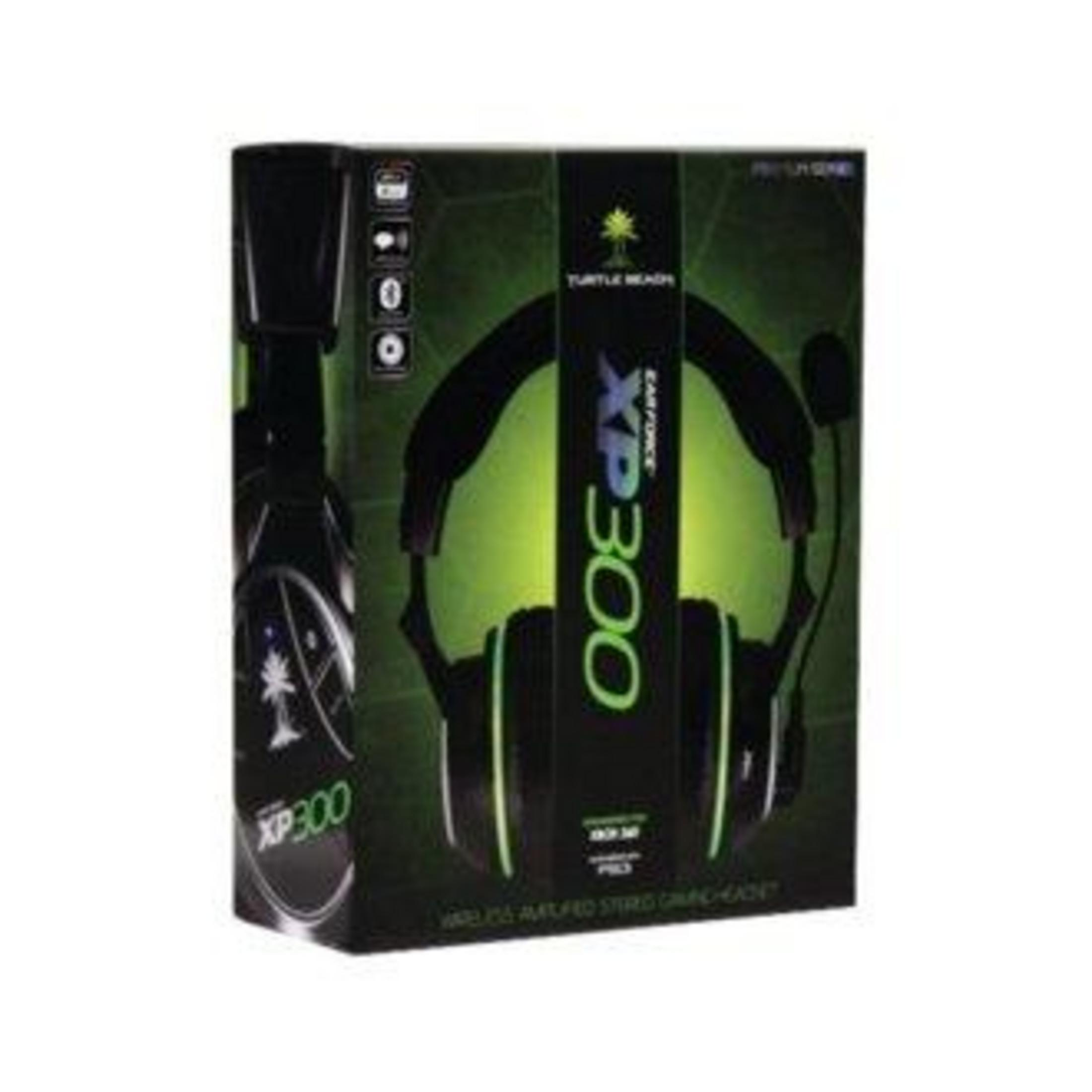 Verpackung für Turtle Beach XP300 Gaming-Headset mit grünen Akzenten.