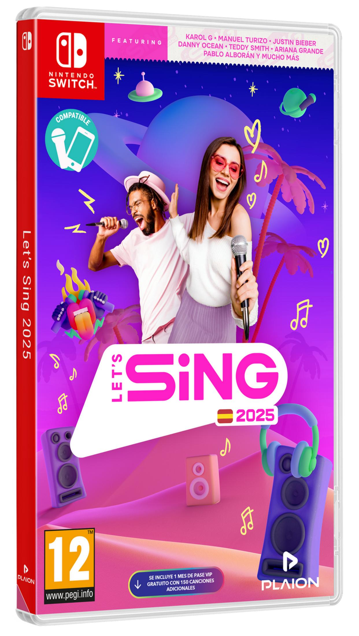Portada de Let's Sing 2025 para Nintendo Switch, con dos personas cantando.