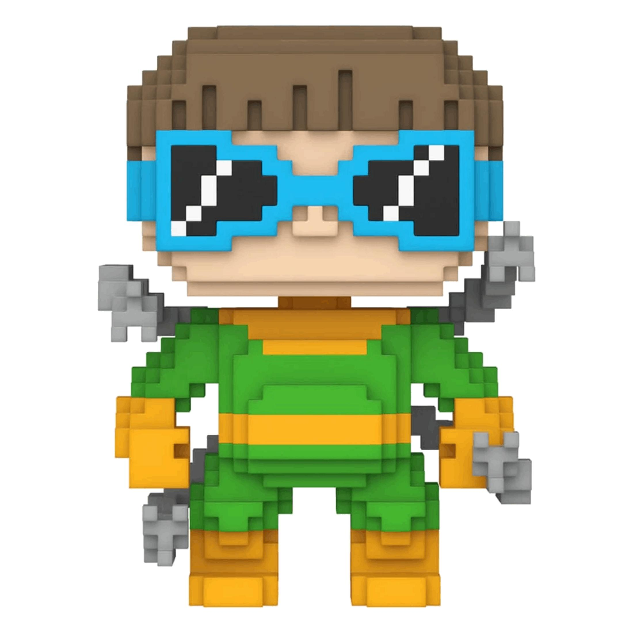Figura pixelada de Dr. Octopus con brazos mecánicos, gafas azules, traje verde.