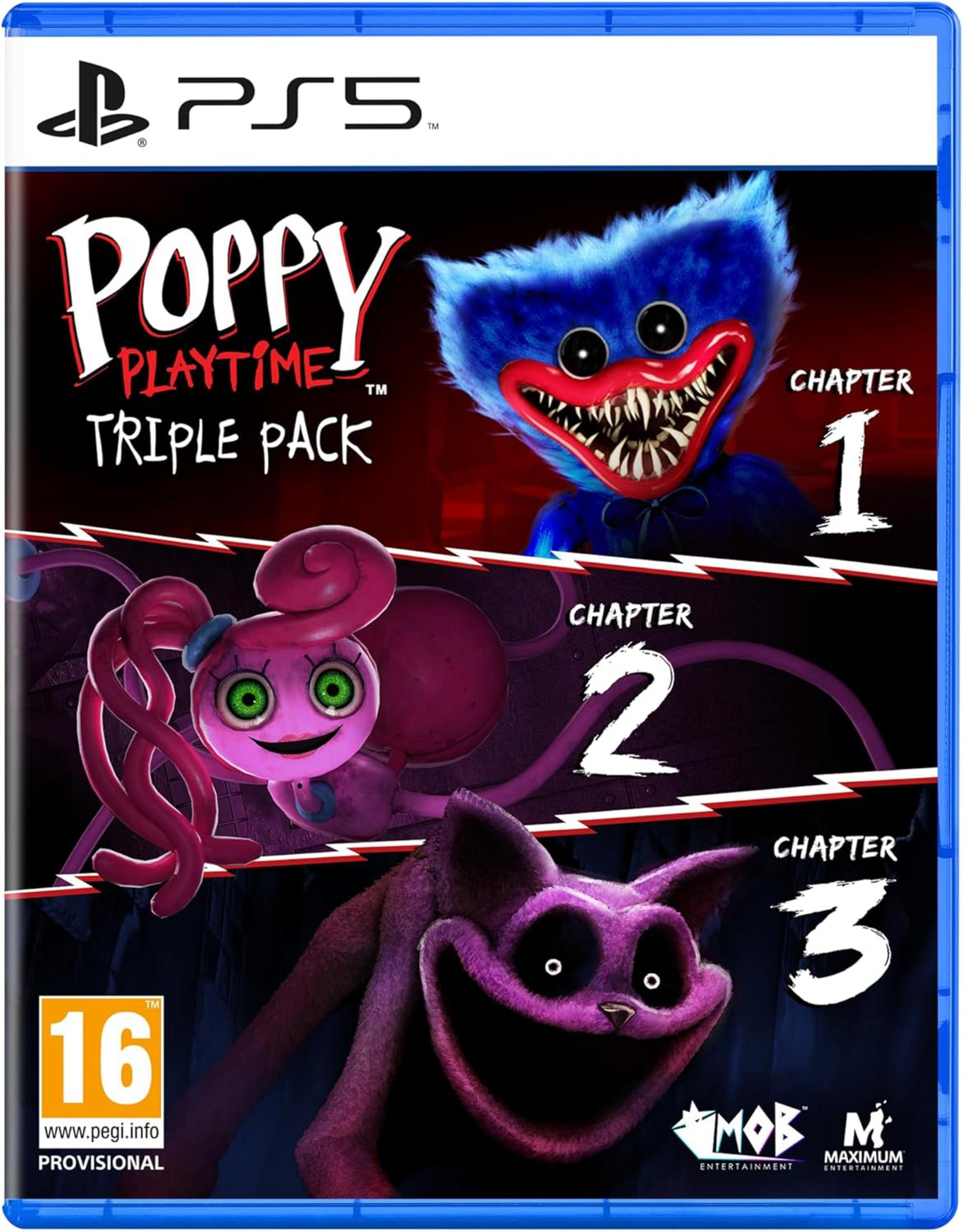 Custodia Poppy Playtime Triple Pack PS5 con tre personaggi spaventosi.