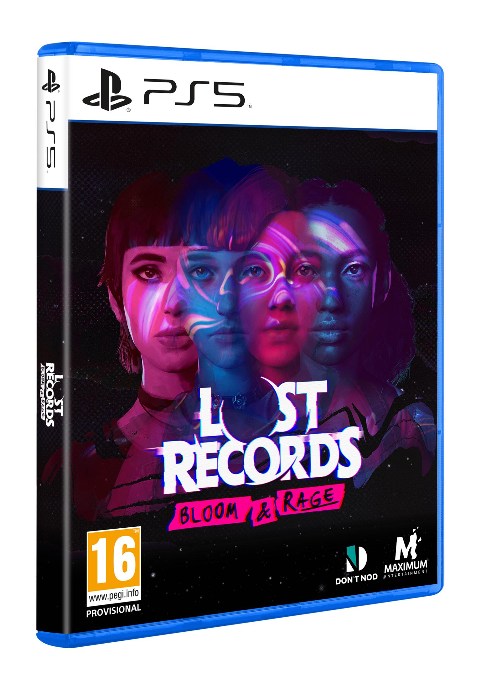 Custodia gioco PS5 con quattro volti, testo Lost Records, Bloom & Rage.