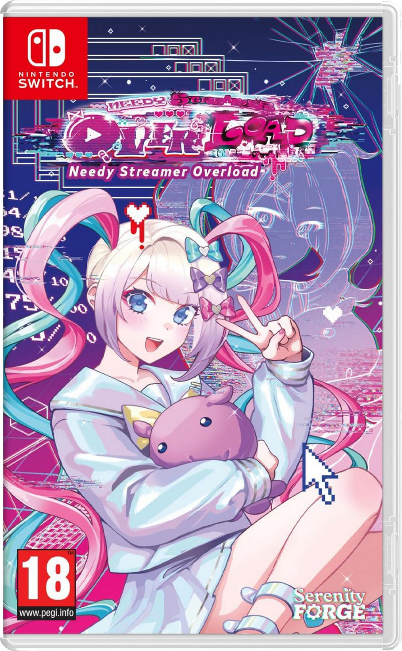 Copertina del gioco Nintendo Switch con una ragazza anime che abbraccia una creatura viola.