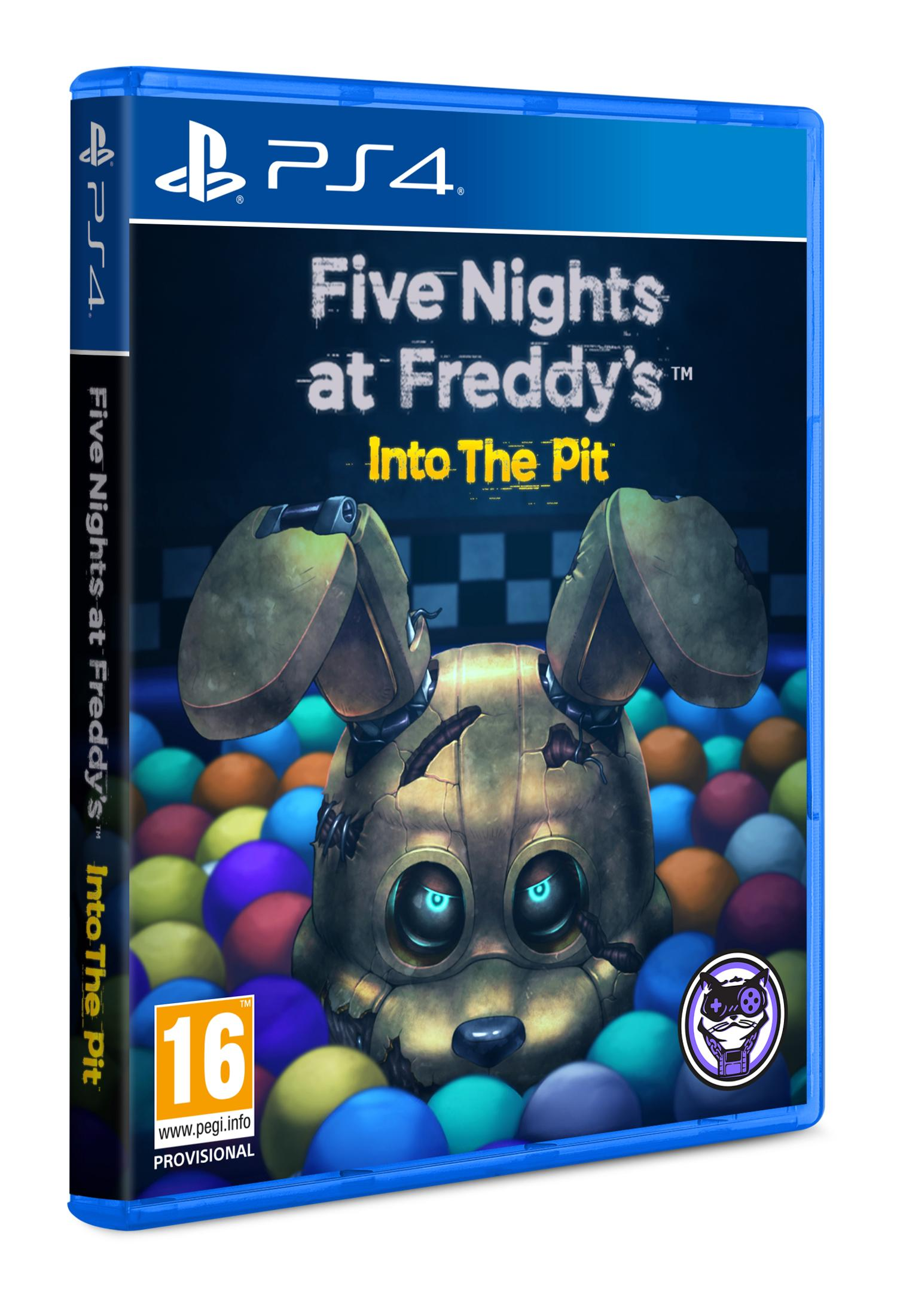 Custodia gioco PS4 con testa di Freddy Fazbear in una piscina di palline. Titolo: Five Nights