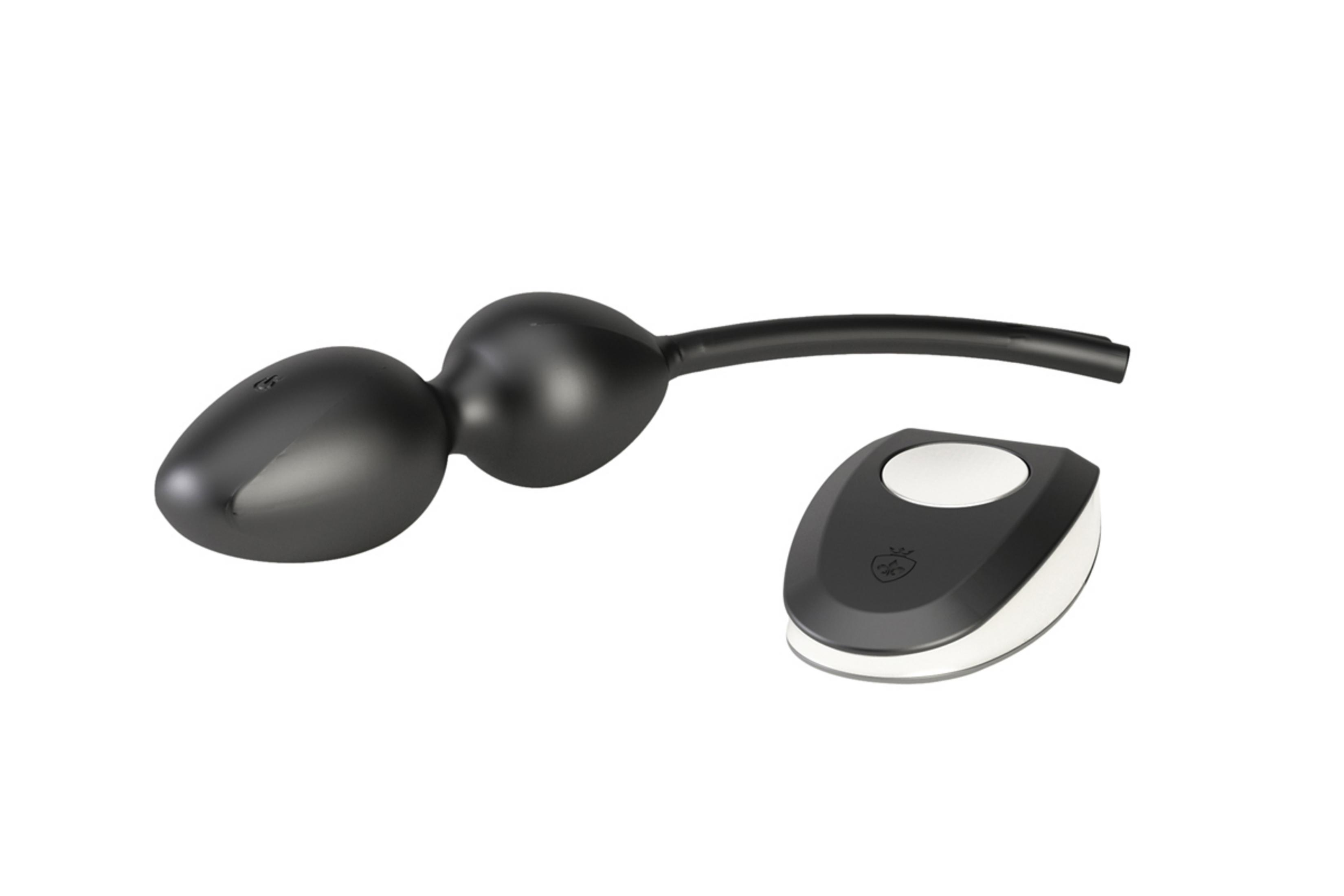 Schwarzer Butt-Plug mit Fernbedienung auf weißem Hintergrund.