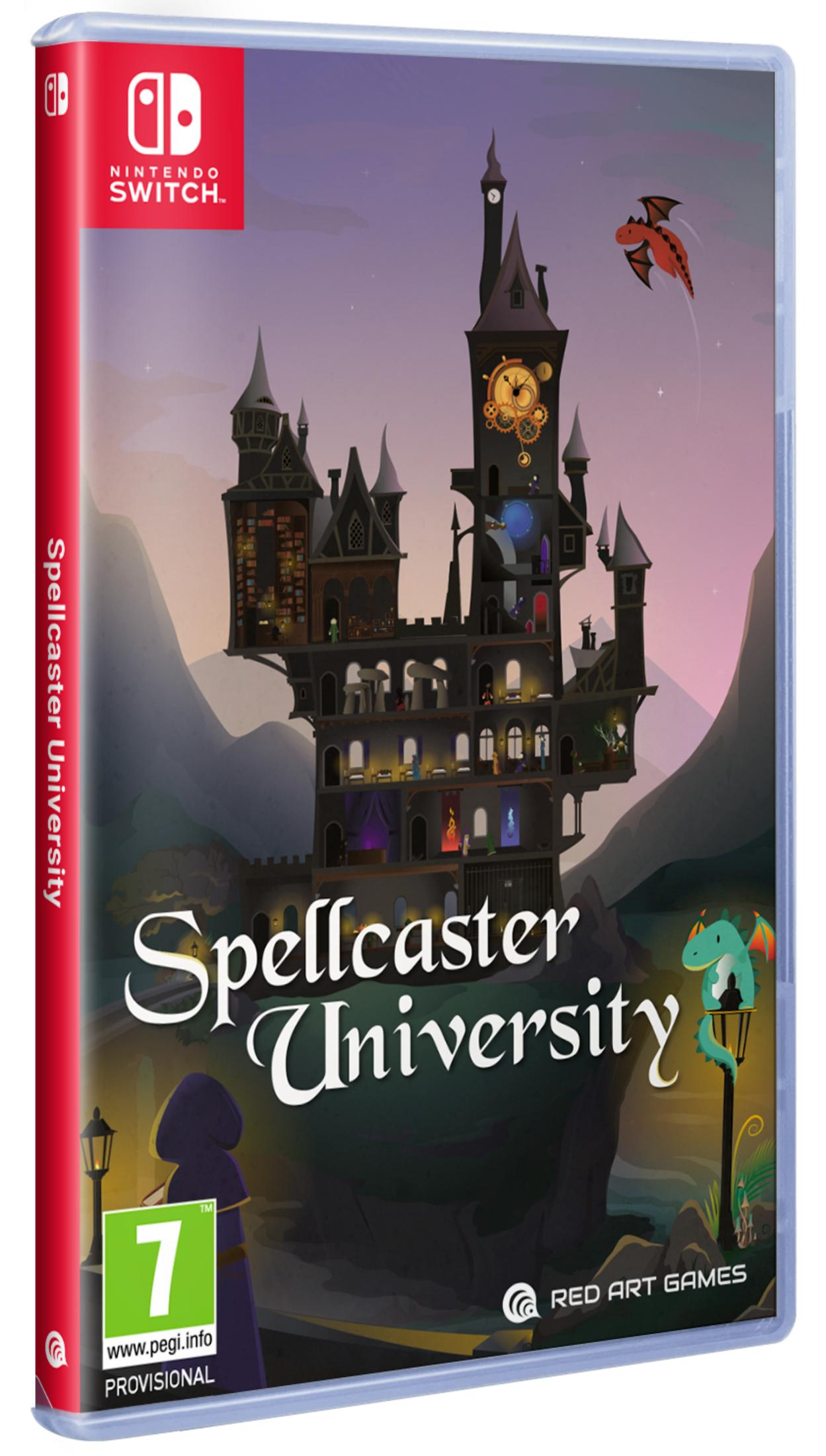 Portada de juego Nintendo Switch: Un castillo mágico con dragones y una figura encapuchada.