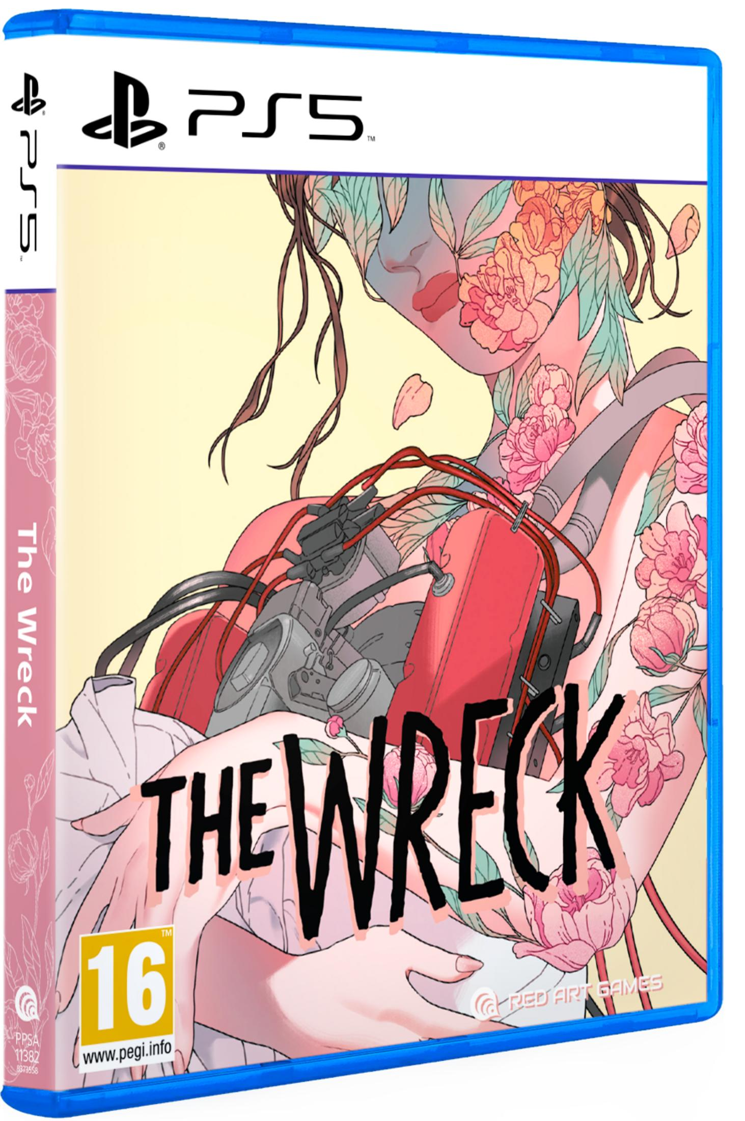 Carátula del juego PS5 The Wreck, con una mujer con flores en la cara y el torso.