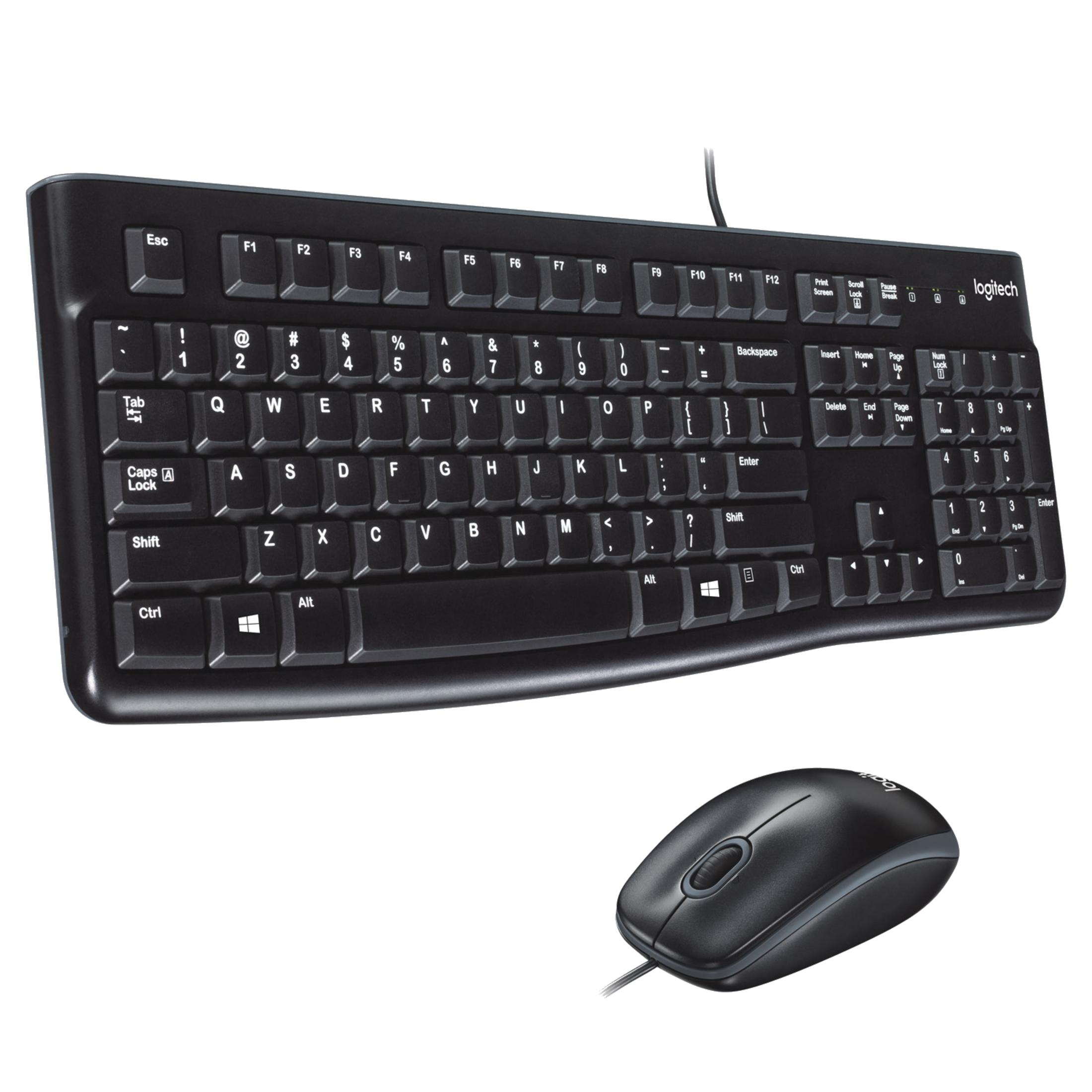 Set tastiera e mouse Logitech nero su sfondo bianco.