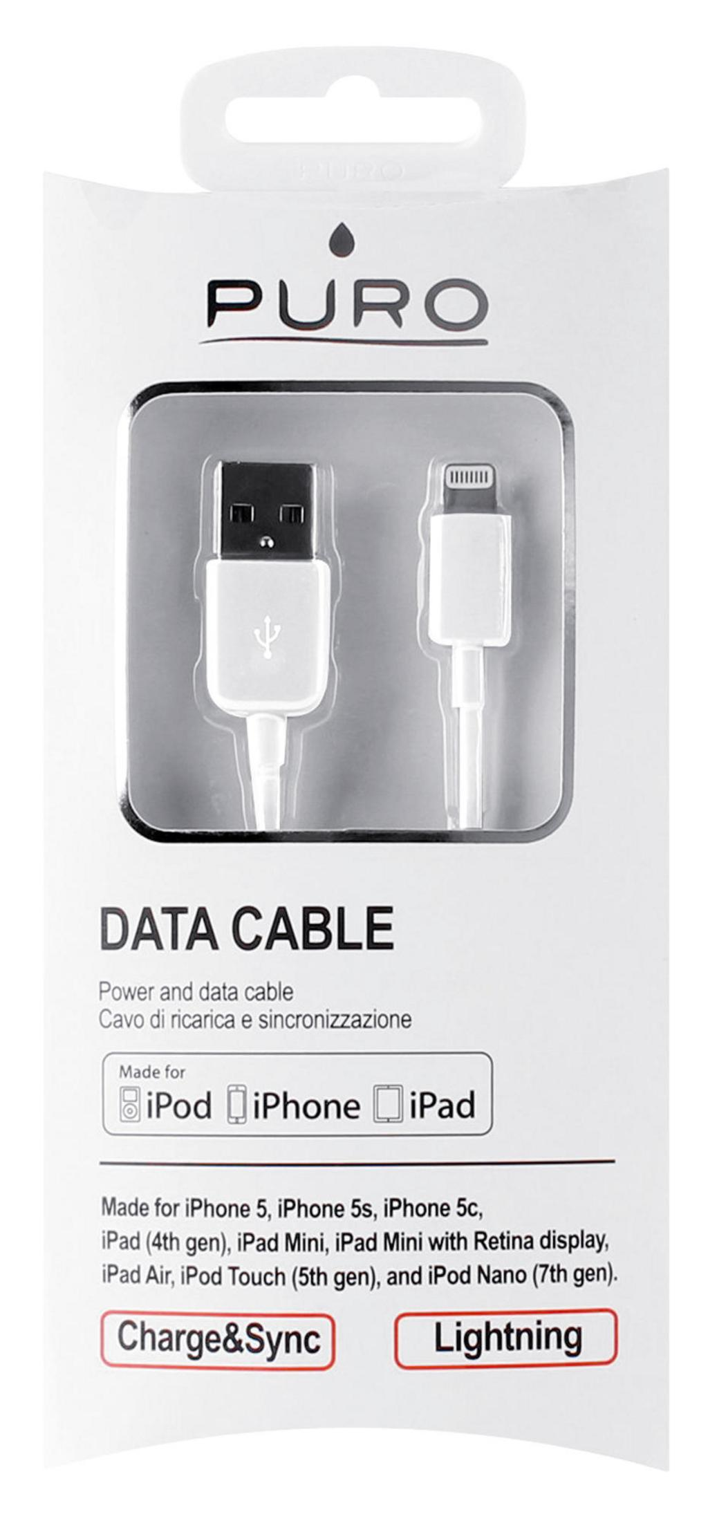 Cavo dati Puro con connettori USB e Lightning per dispositivi Apple.