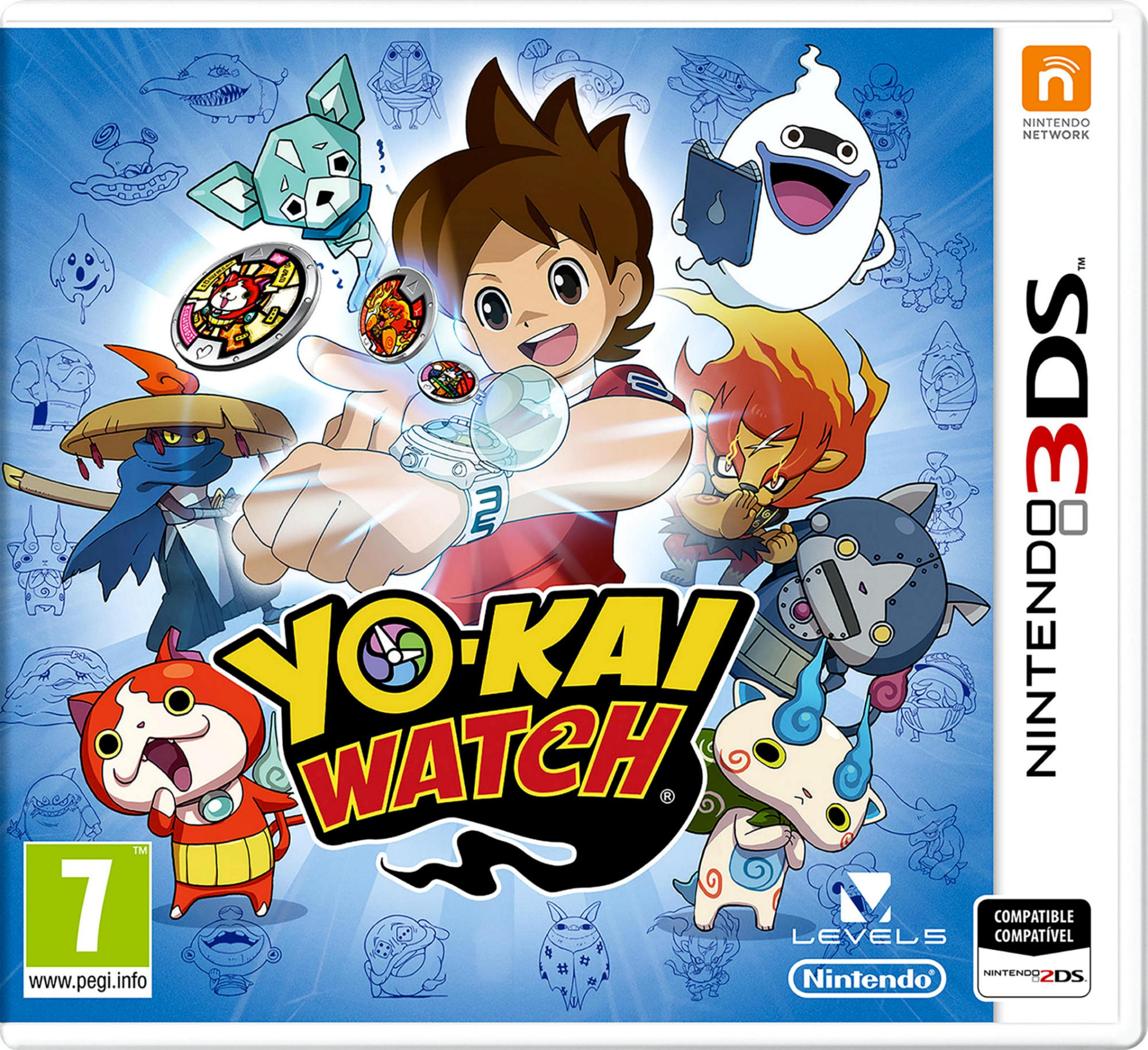 Okładka Yo-kai Watch 3DS z Jibanyanem, głównym bohaterem i innymi Yo-kai.