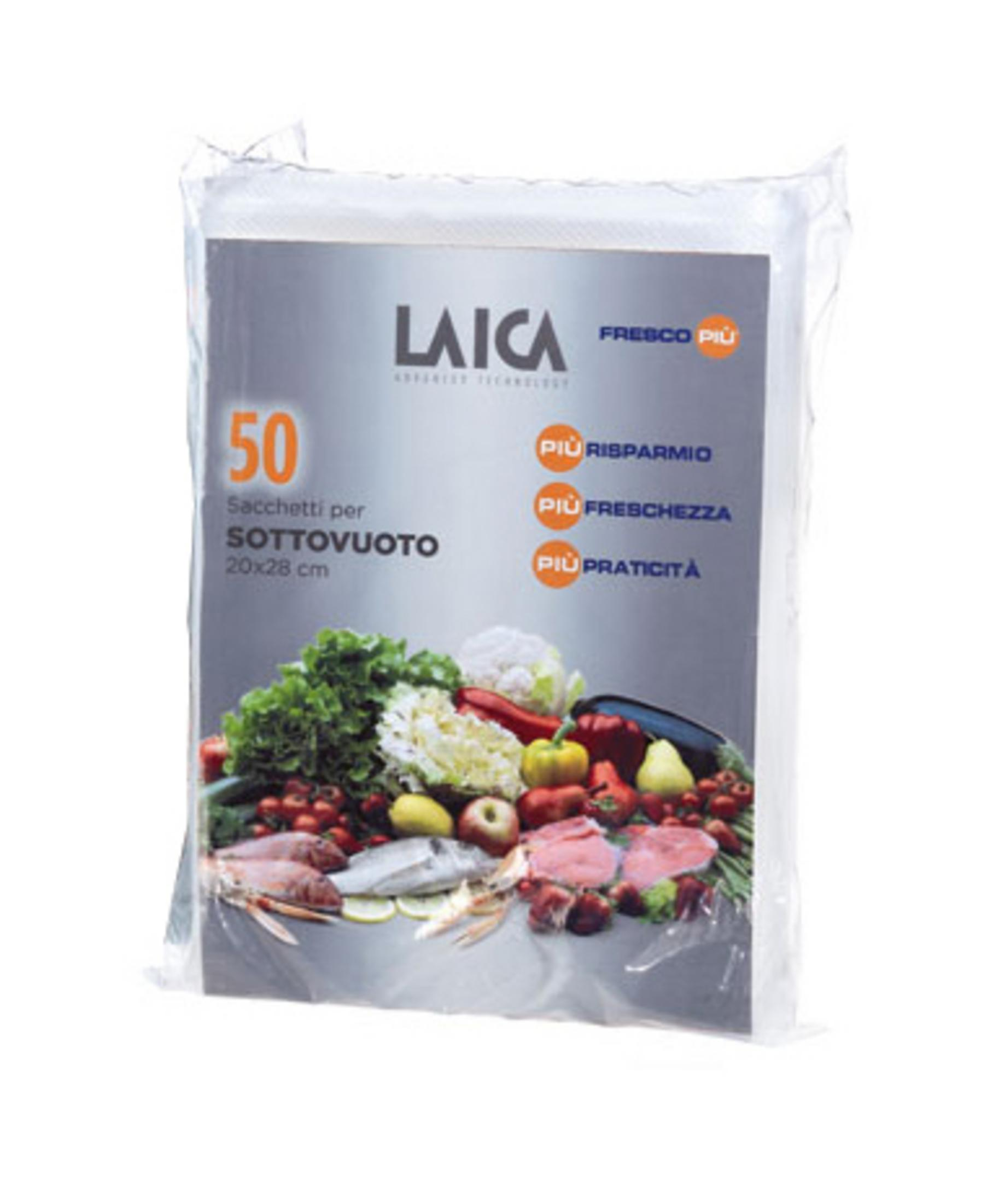 Bolsa de 50 bolsas de vacío Laica con alimentos frescos.