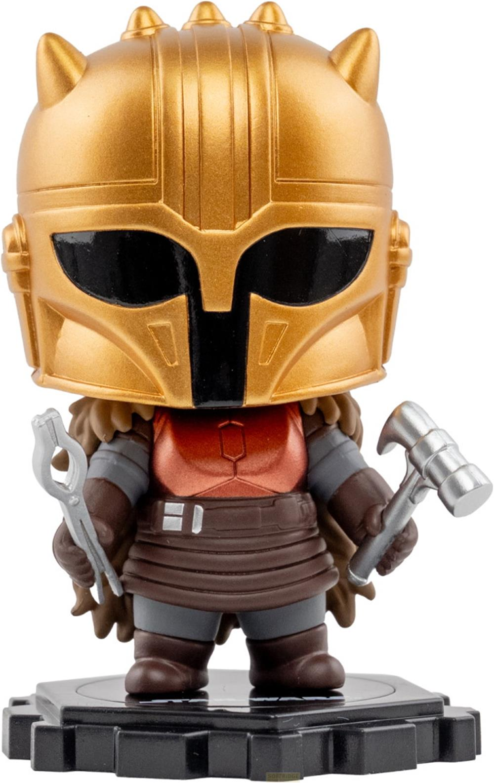 Eine goldene Figur mit Helm, die einen Hammer und eine Zange hält.