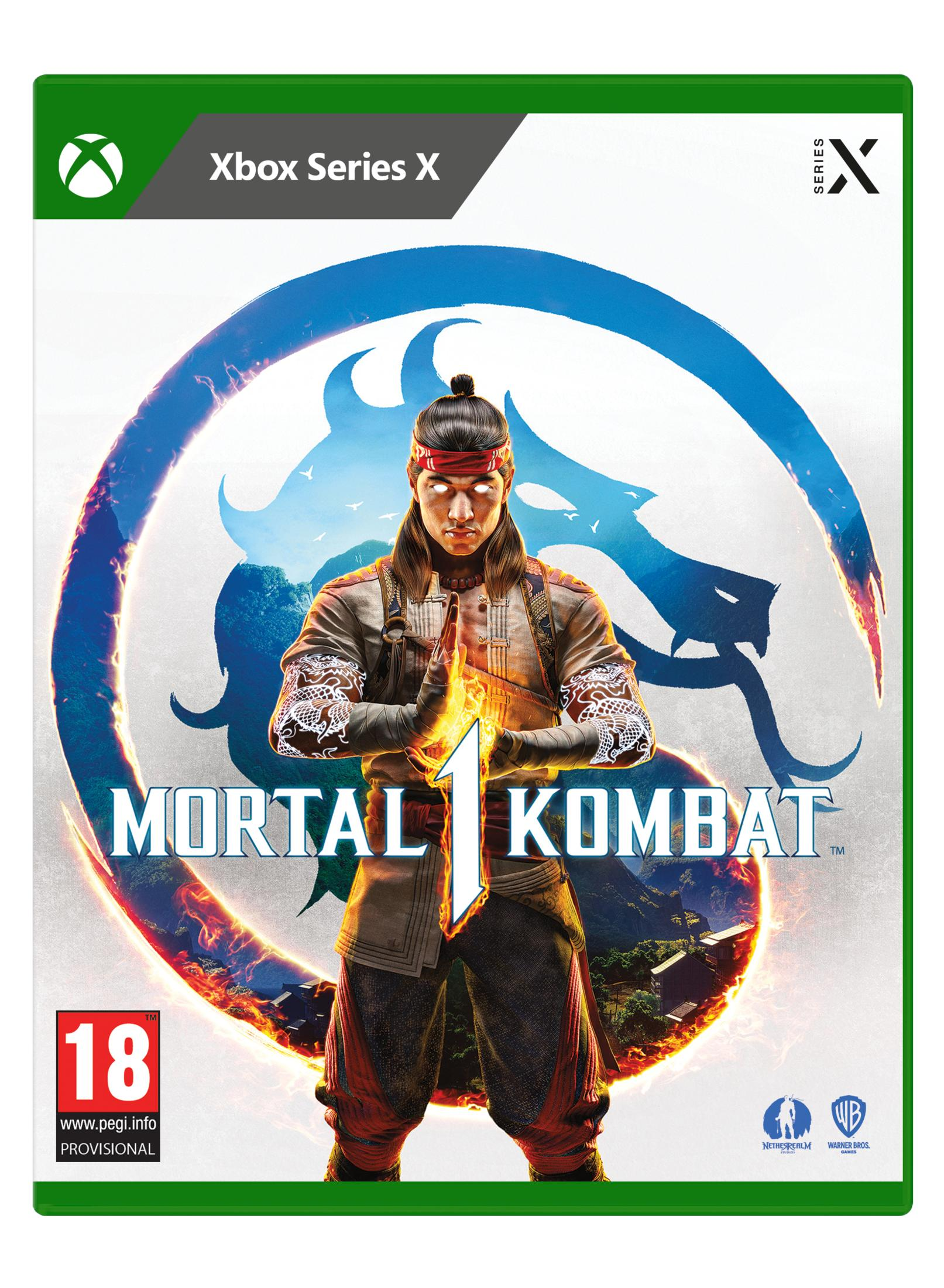Portada del juego Mortal Kombat 1 para Xbox Series X, con un guerrero.