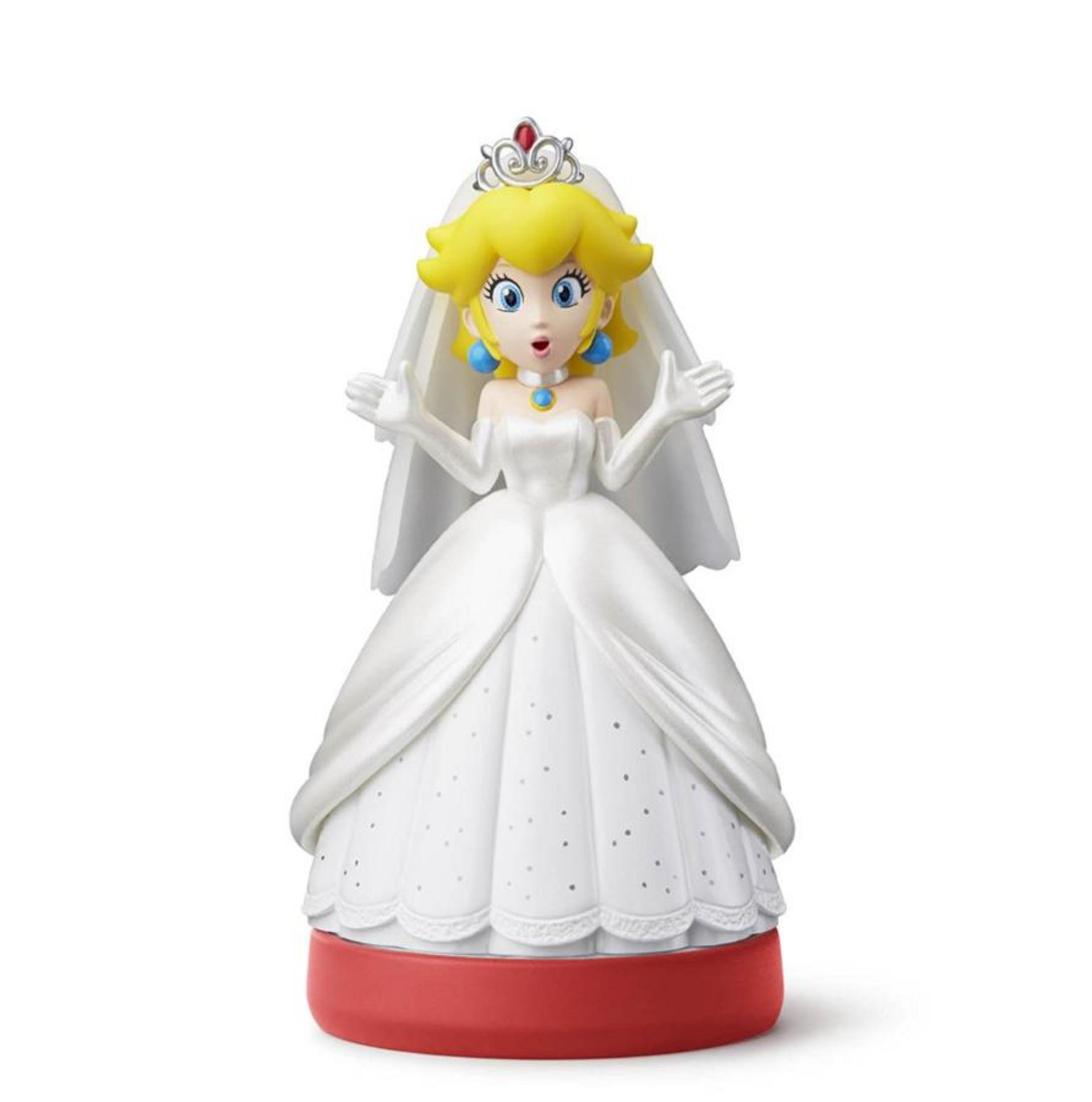 Figurine de la Princesse Peach en robe de mariée blanche, avec couronne et voile.