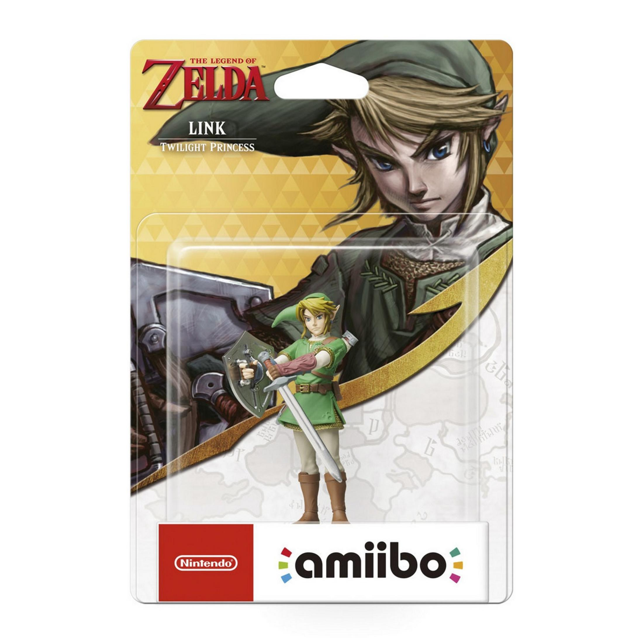 Figurine de Link de Twilight Princess dans son emballage avec logos Nintendo et Amiibo.