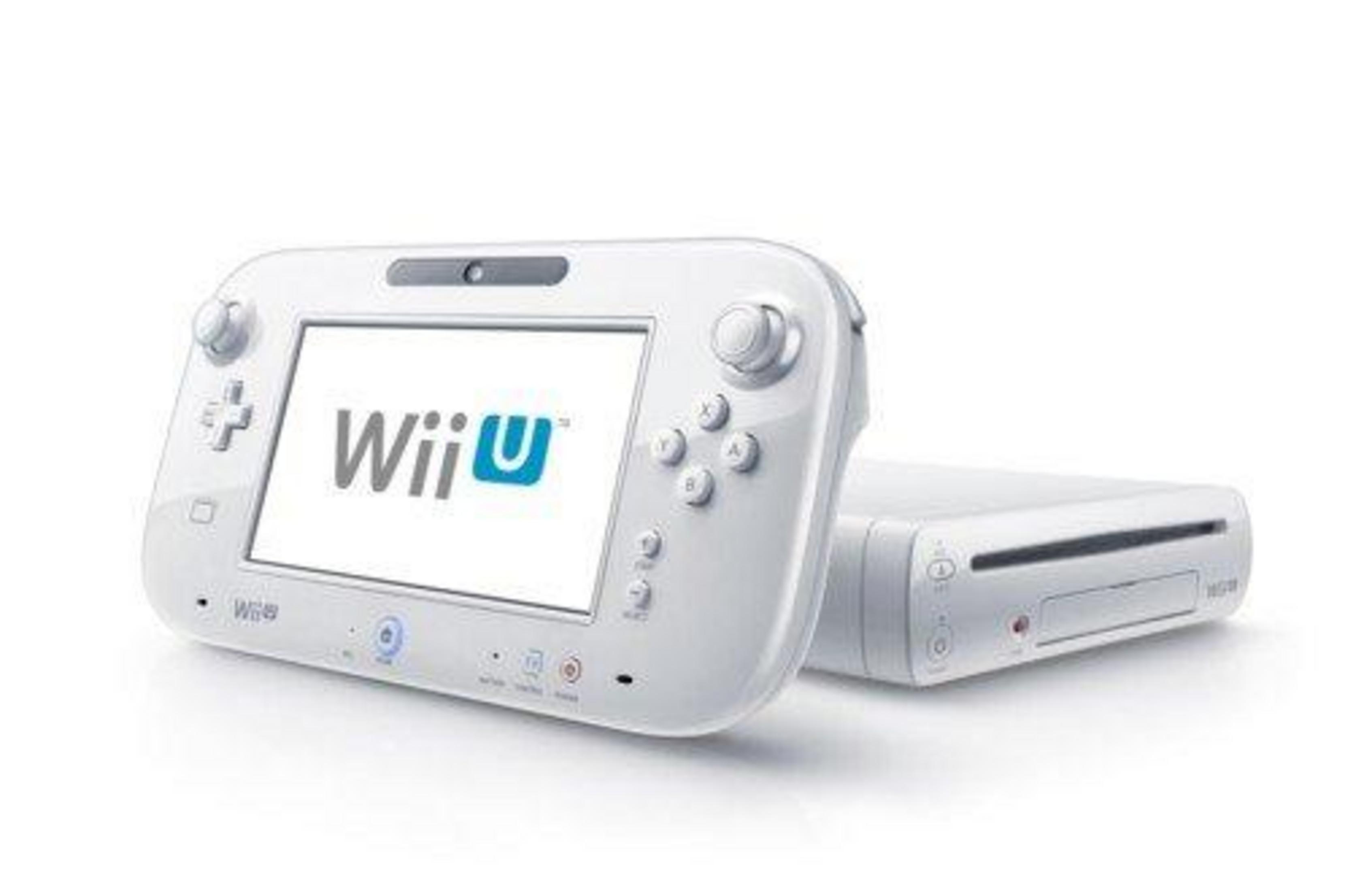 Ein weißes Nintendo Wii U GamePad und eine Konsole auf weißem Hintergrund.