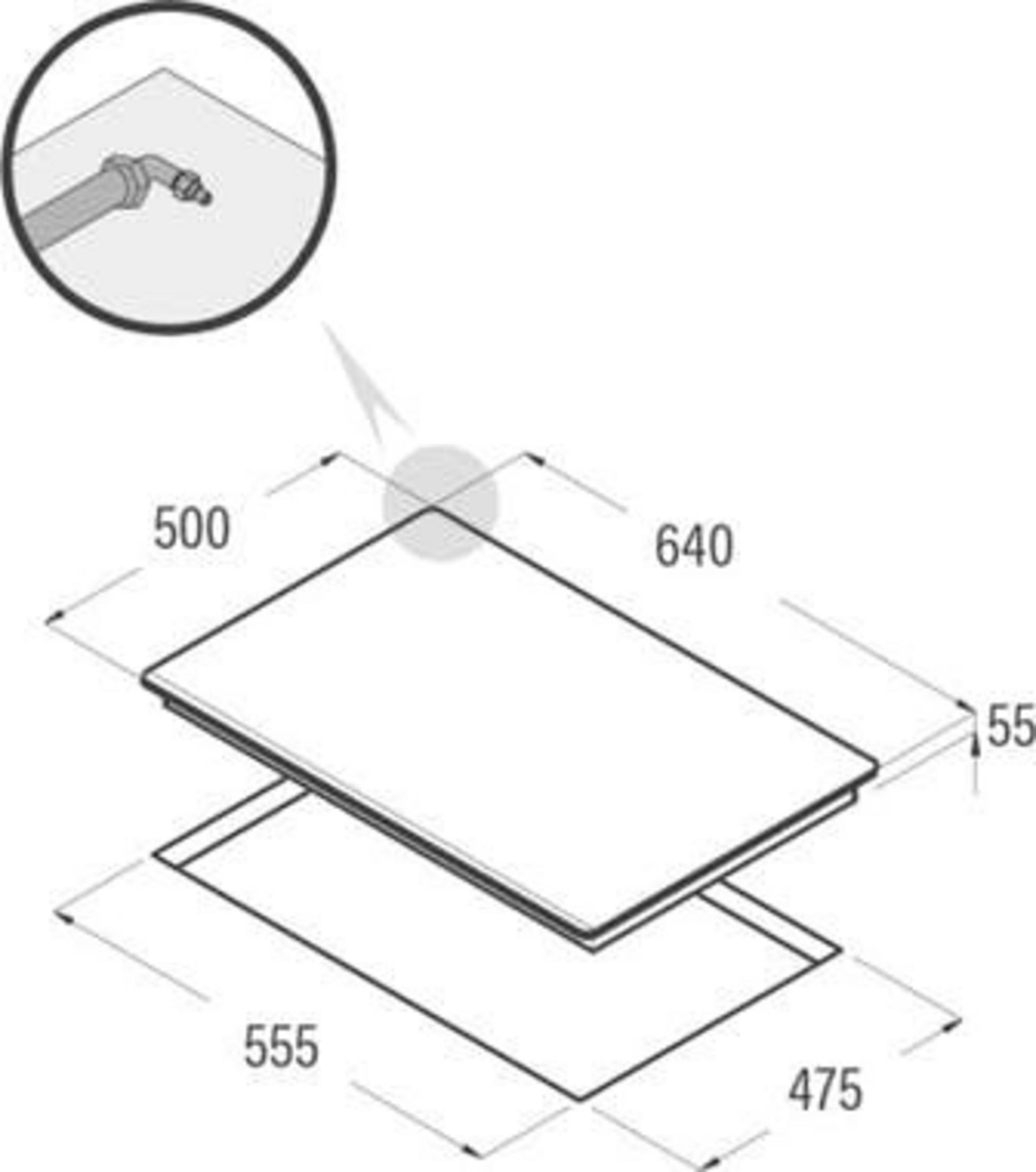 Dibujo técnico de una placa de cocina con dimensiones 500x640mm y una profundidad de 55mm.