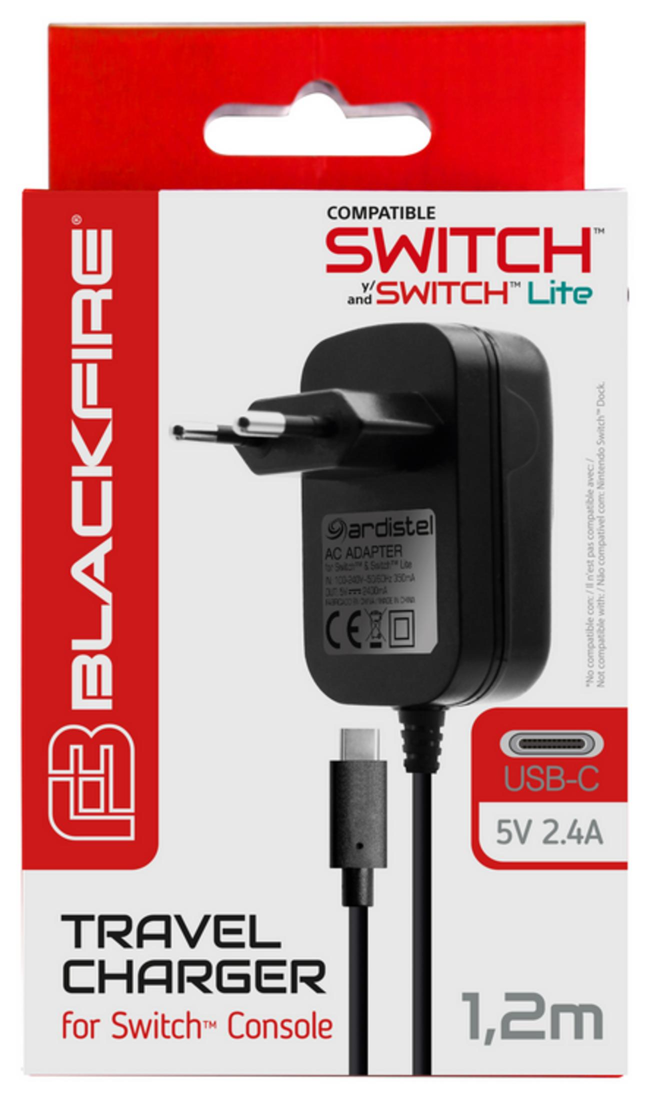 Cargador de viaje Blackfire para Switch con cable USB-C, 1,2m.